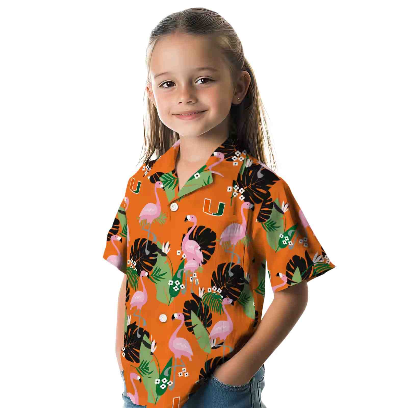 miami hurricanes flamingo leaf motif orange hawaiian shirt premium grade