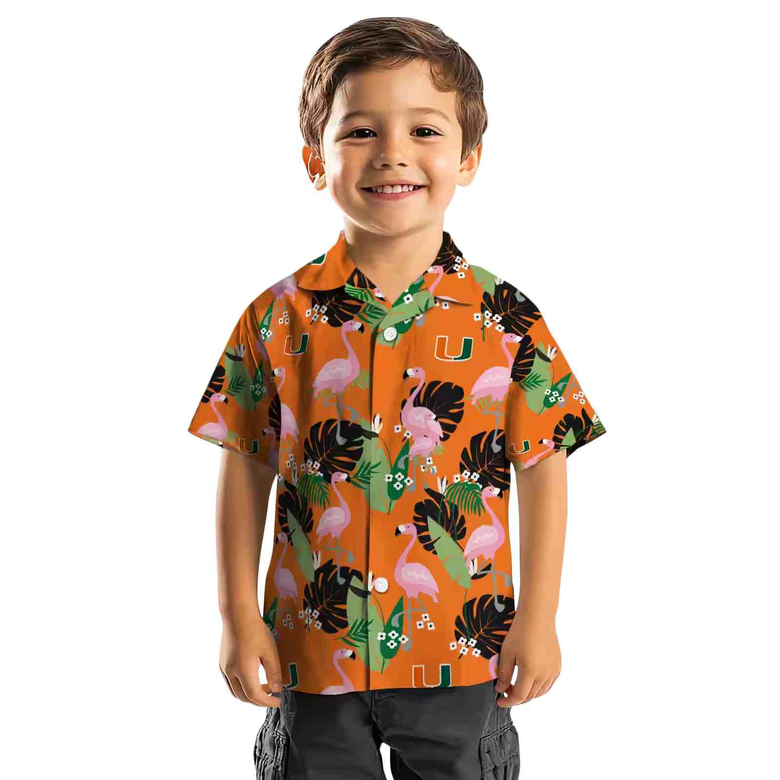 miami hurricanes flamingo leaf motif orange hawaiian shirt top rated