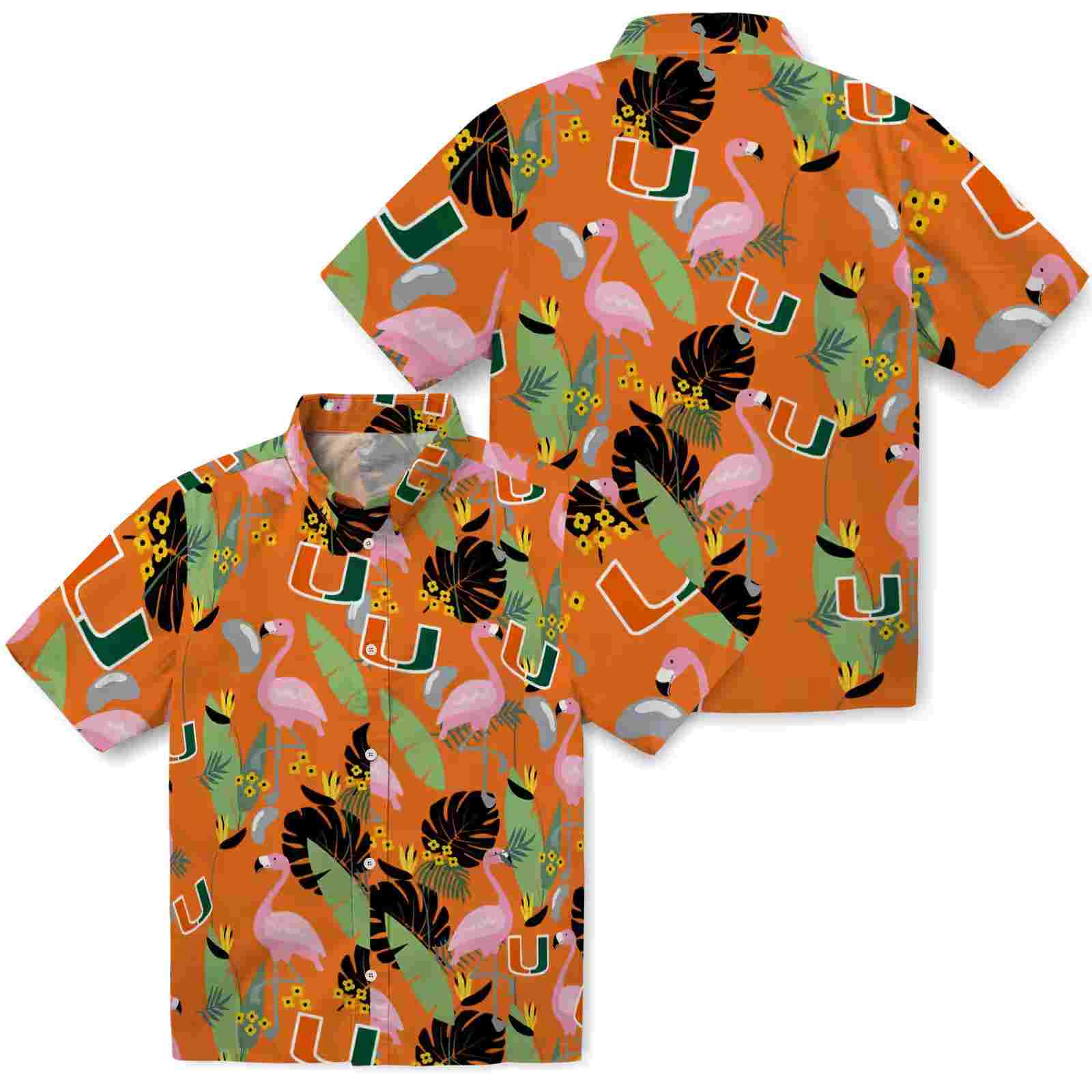 miami hurricanes flamingo leaves orange hawaiian shirt high quality