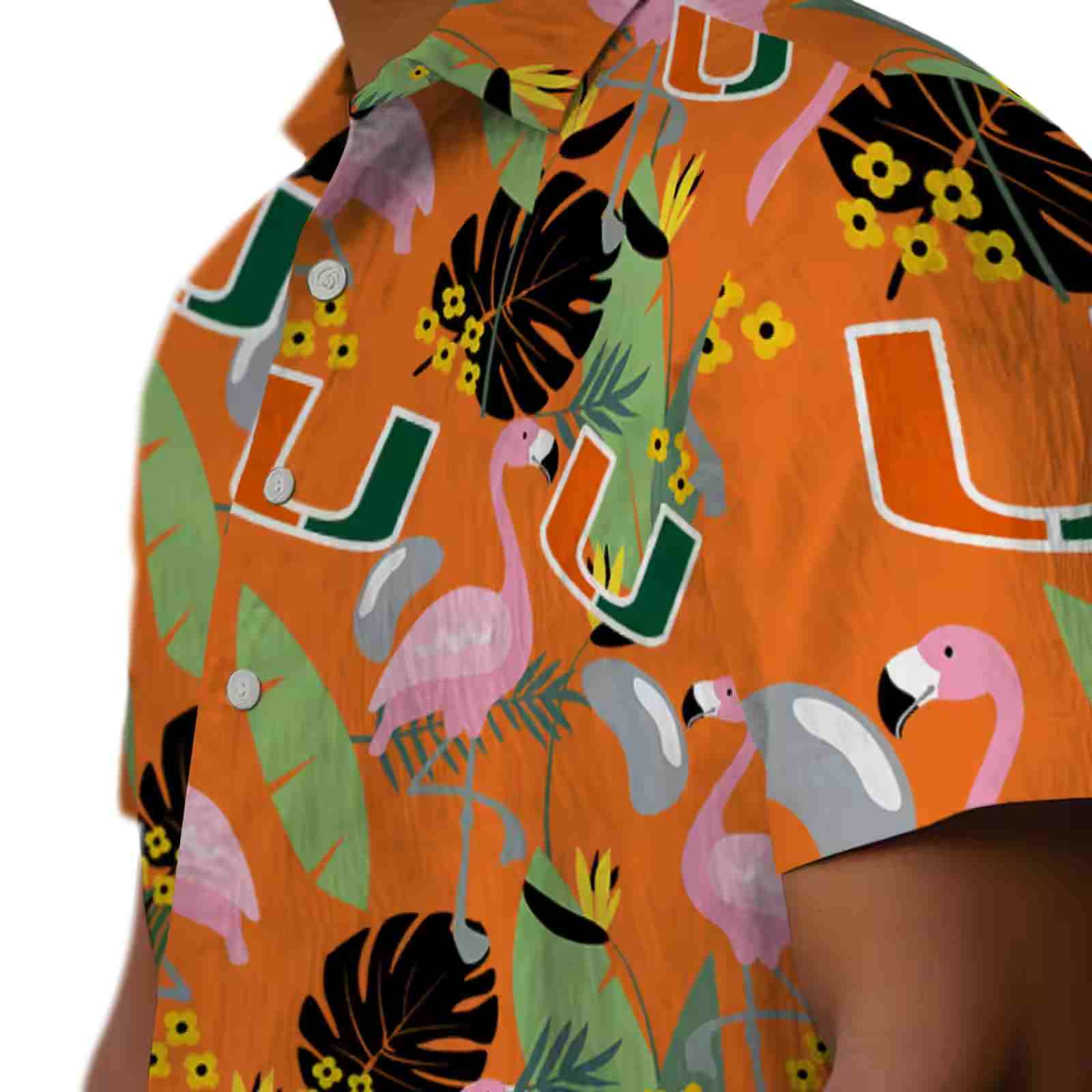 miami hurricanes flamingo leaves orange hawaiian shirt trendy