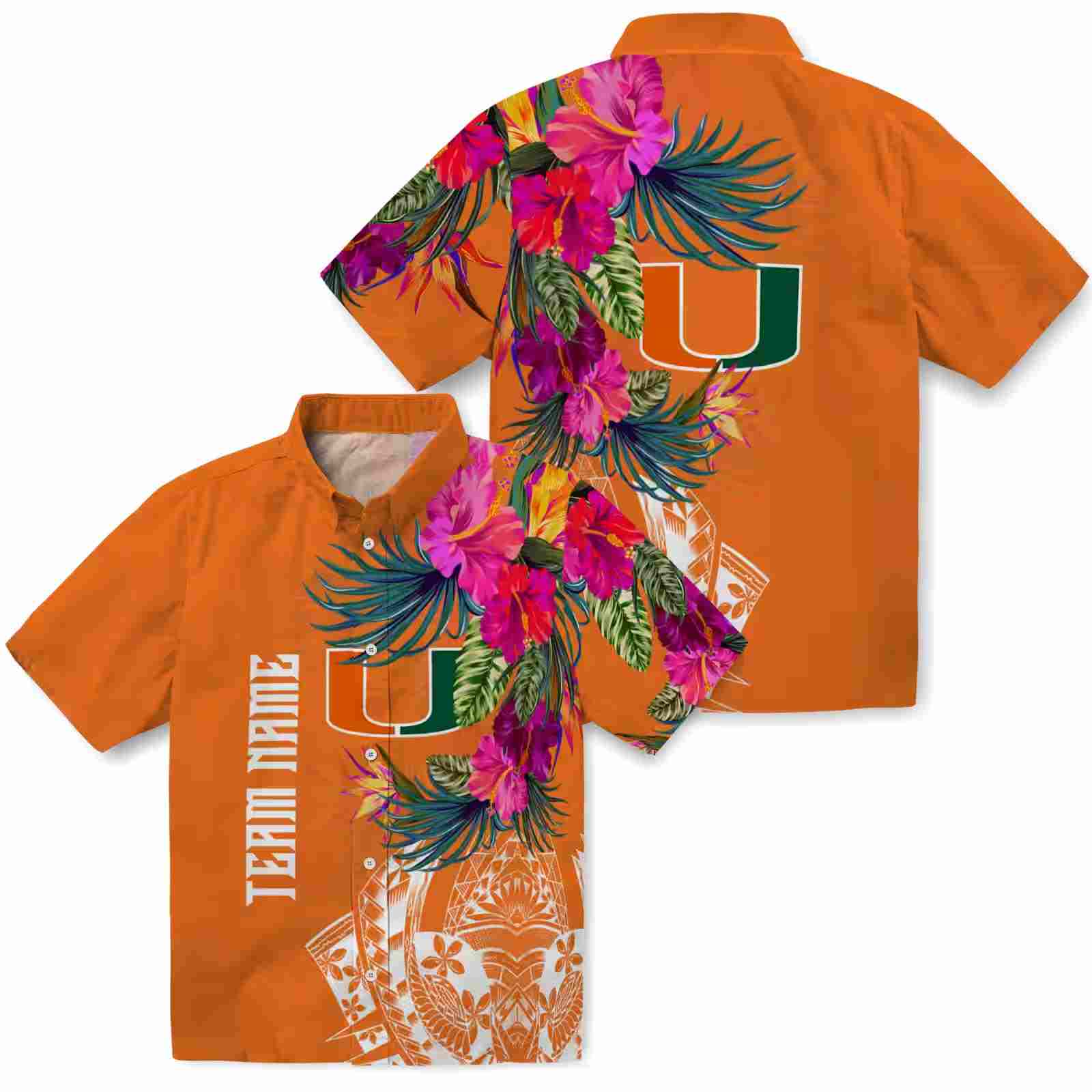 miami hurricanes floral polynesian orange hawaiian shirt high quality