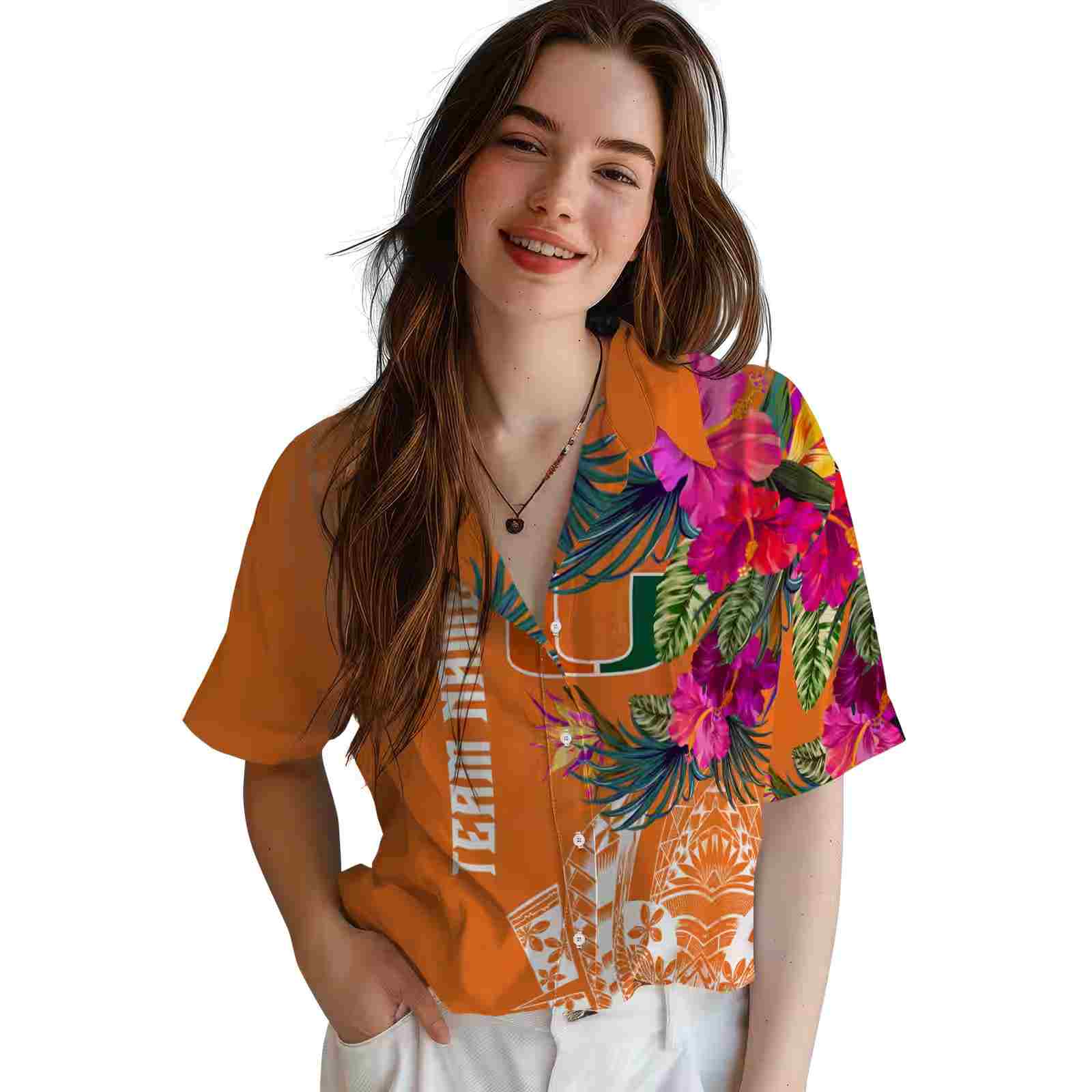 miami hurricanes floral polynesian orange hawaiian shirt latest model