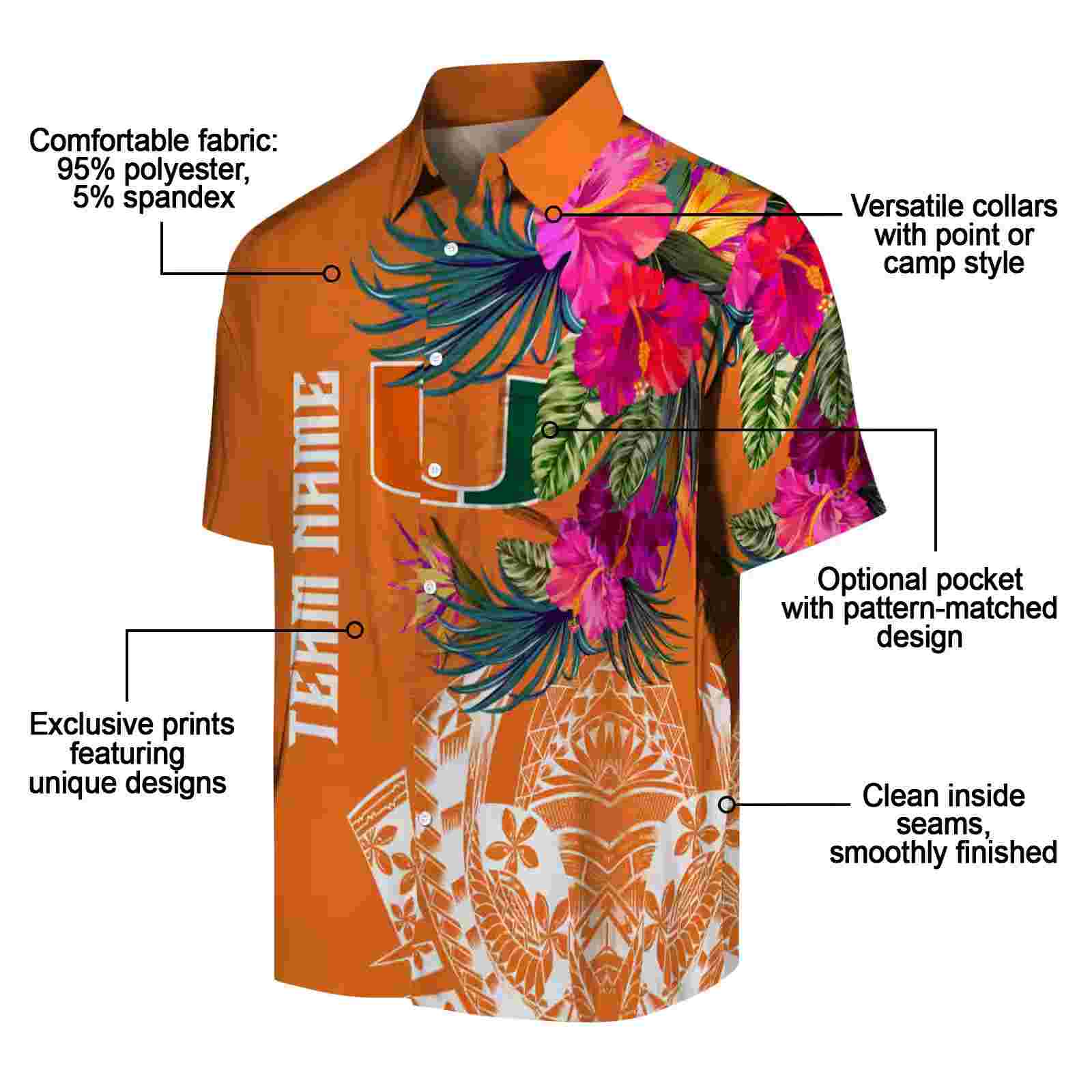 miami hurricanes floral polynesian orange hawaiian shirt new arrival