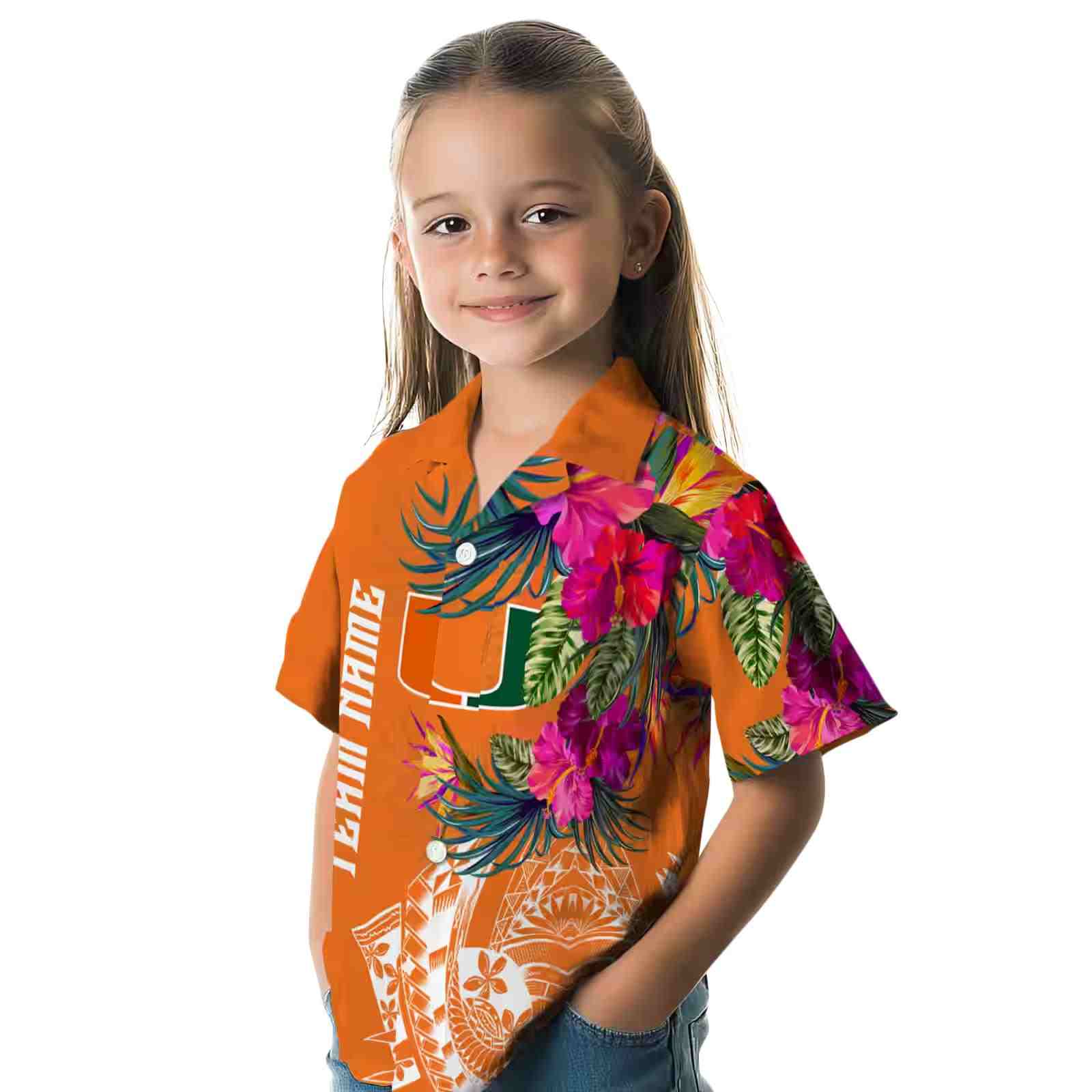 miami hurricanes floral polynesian orange hawaiian shirt premium grade