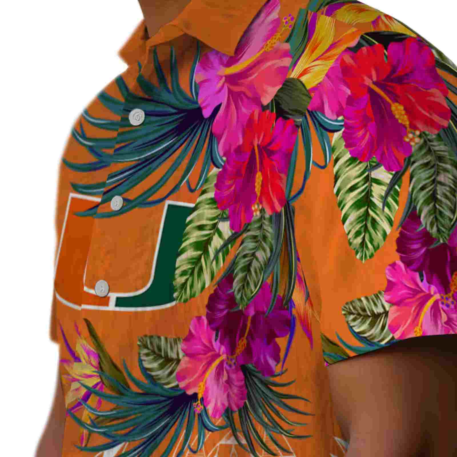 miami hurricanes floral polynesian orange hawaiian shirt trendy