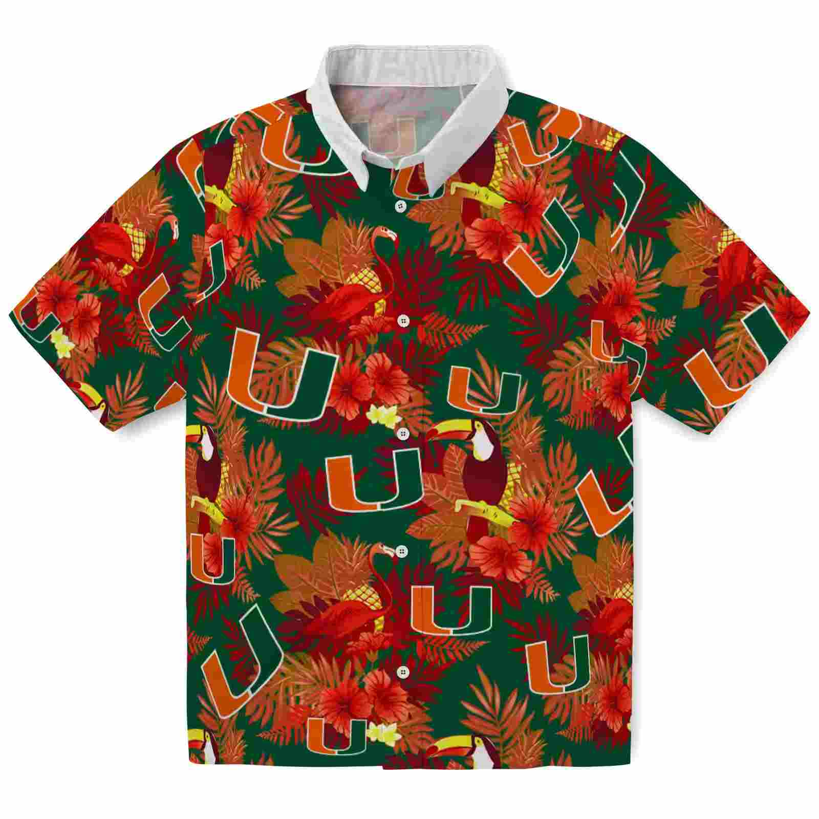 Miami Hurricanes Floral Toucan Orange Red Hawaiian Shirt