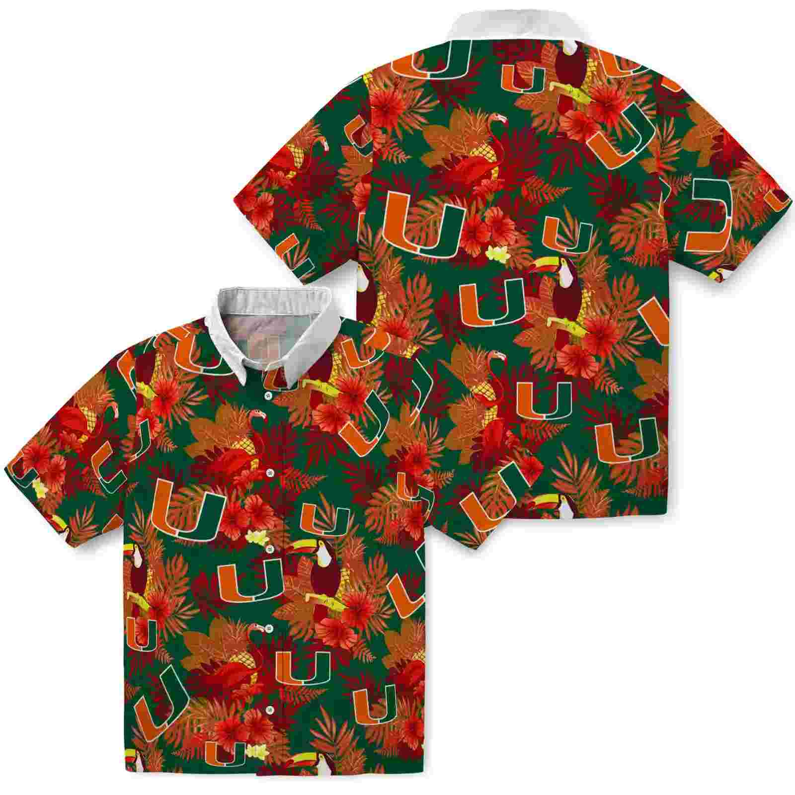 miami hurricanes floral toucan orange red hawaiian shirt high quality