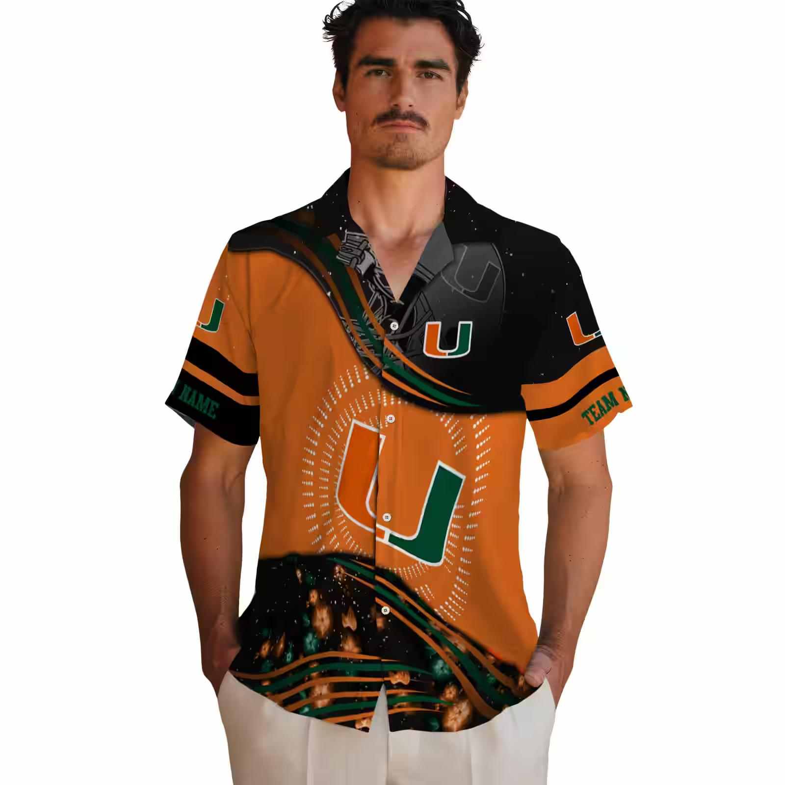 miami hurricanes football wave orange black hawaiian shirt fashion forward