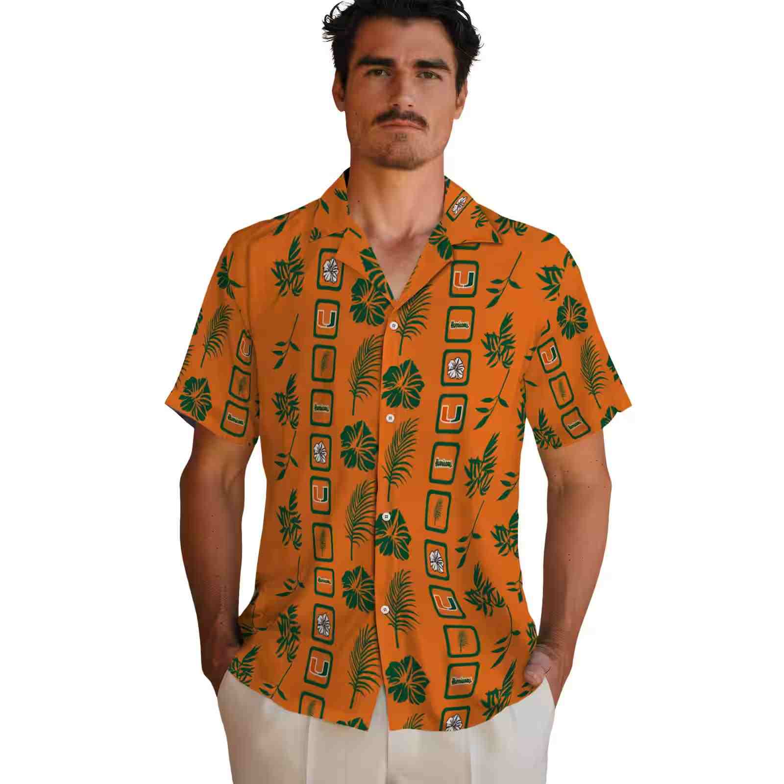 miami hurricanes framed floral orange hawaiian shirt fashion forward