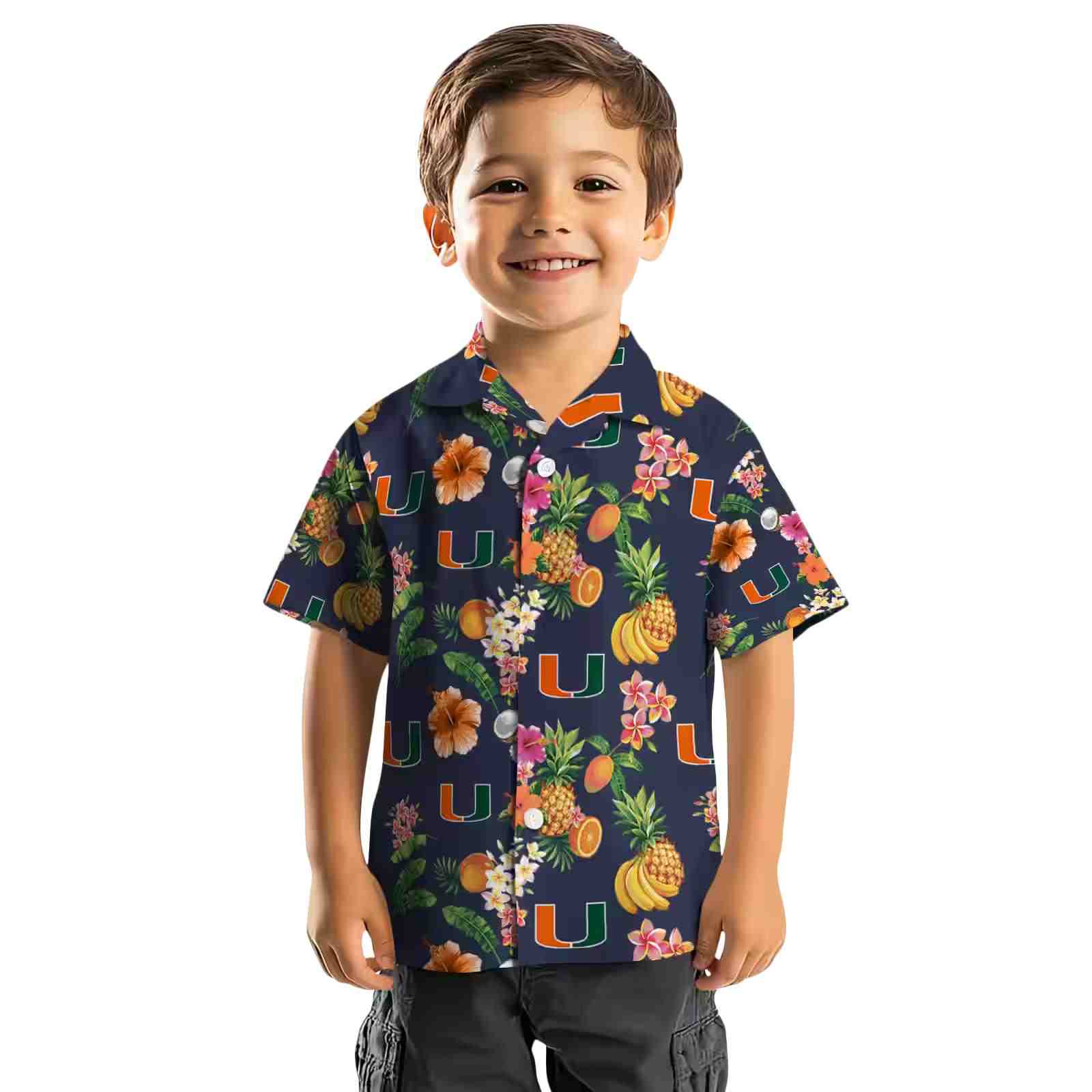 miami hurricanes hibiscus and fruit navy blue hawaiian shirt top rated