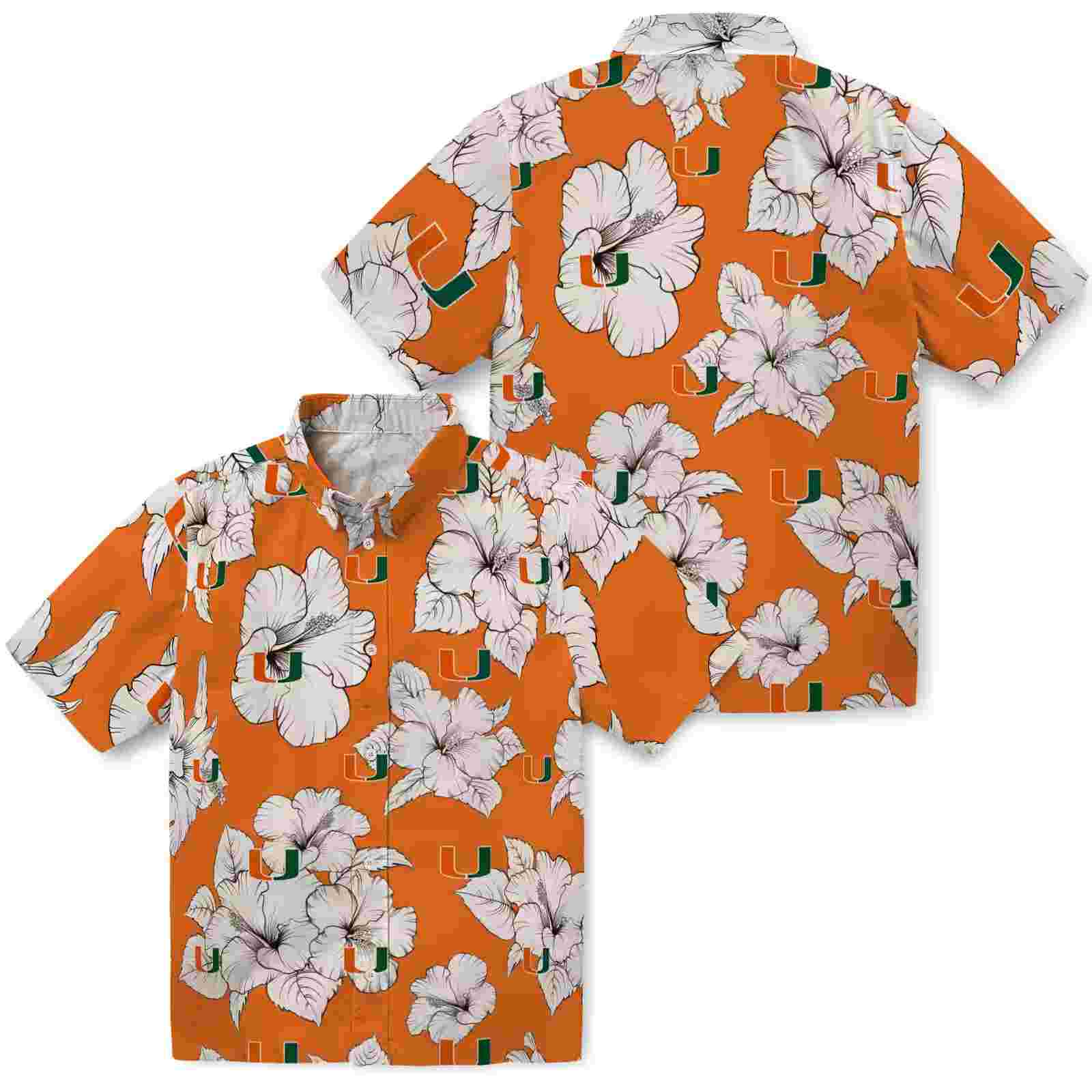 miami hurricanes hibiscus blooms orange white hawaiian shirt high quality