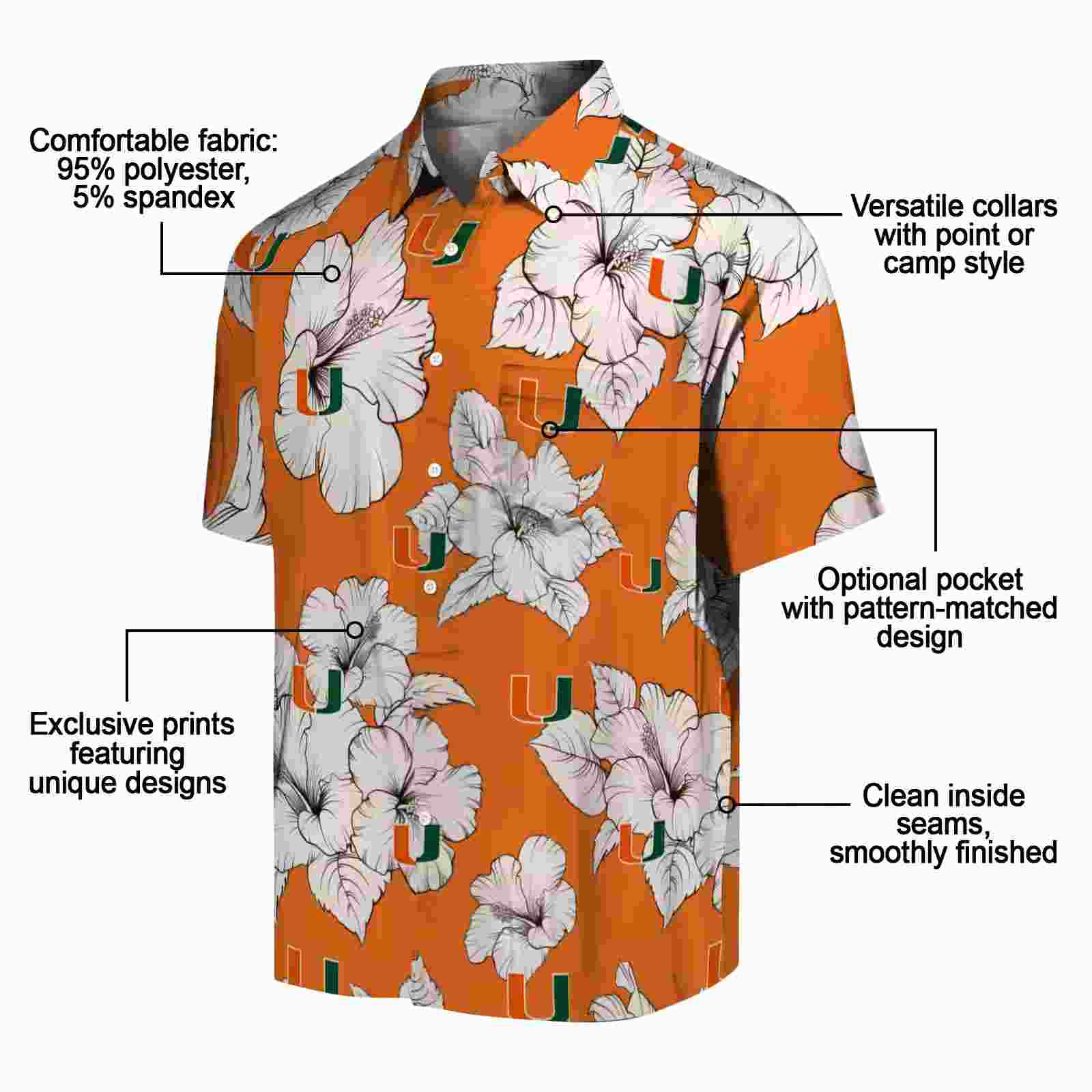 miami hurricanes hibiscus blooms orange white hawaiian shirt new arrival