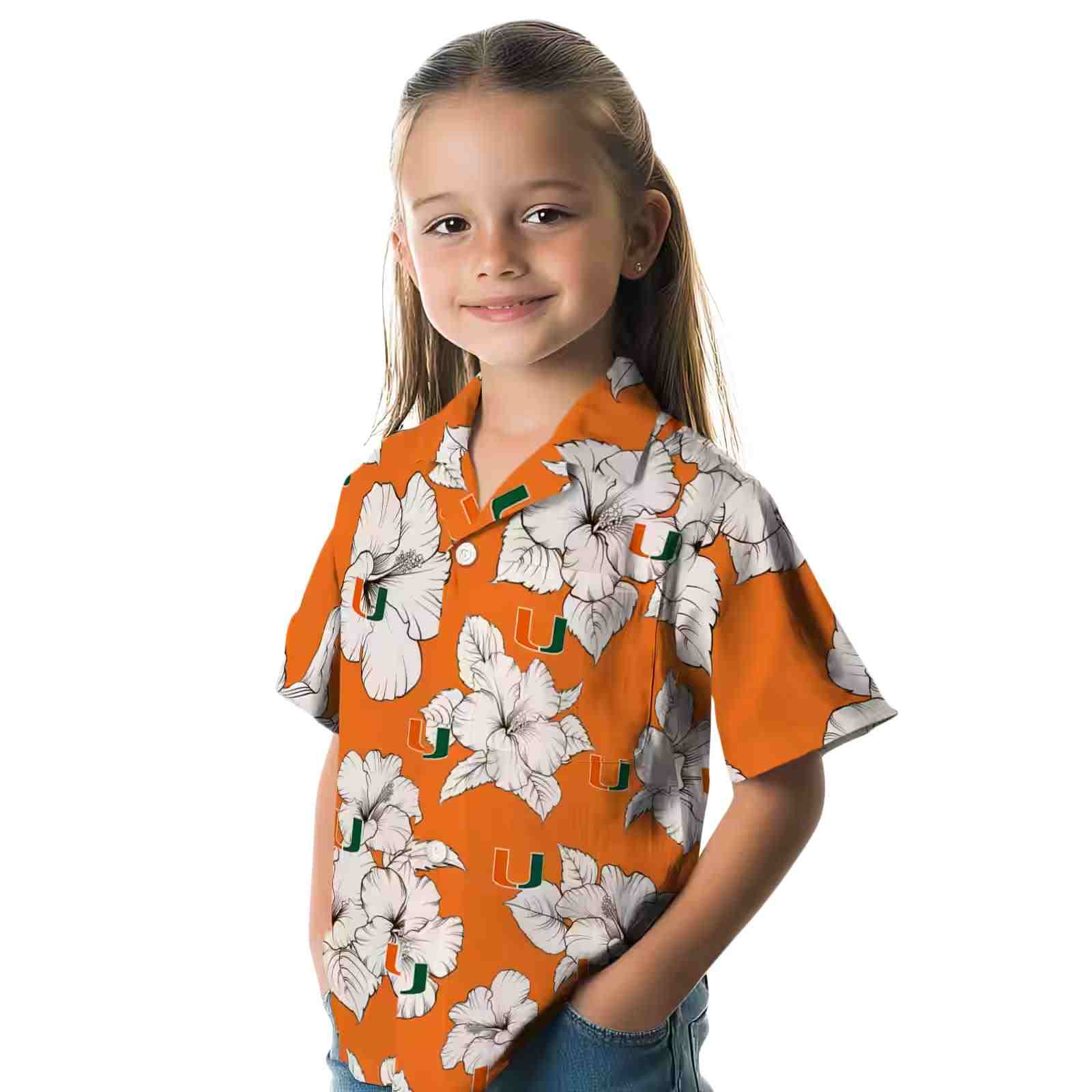 miami hurricanes hibiscus blooms orange white hawaiian shirt premium grade