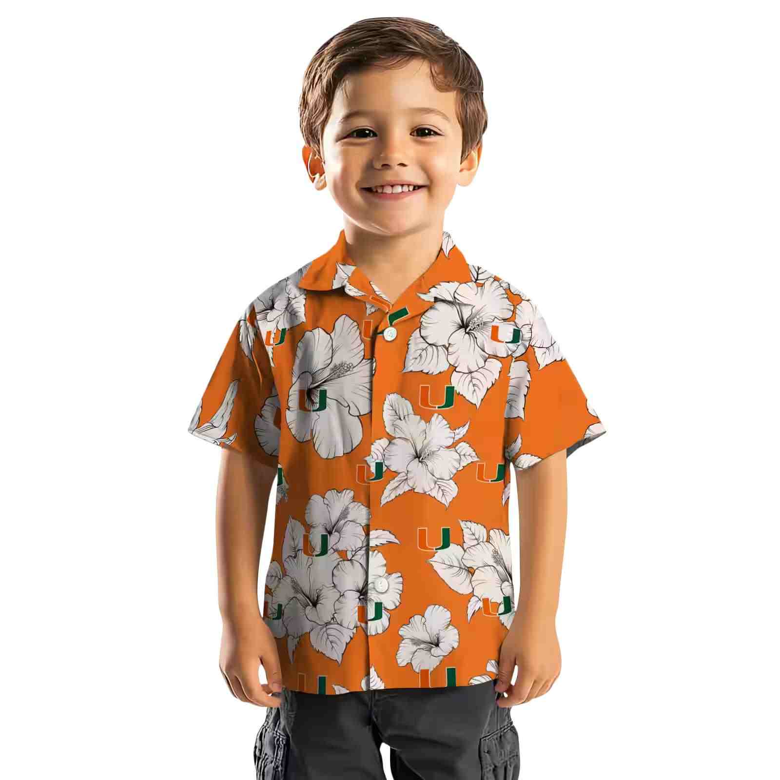 miami hurricanes hibiscus blooms orange white hawaiian shirt top rated