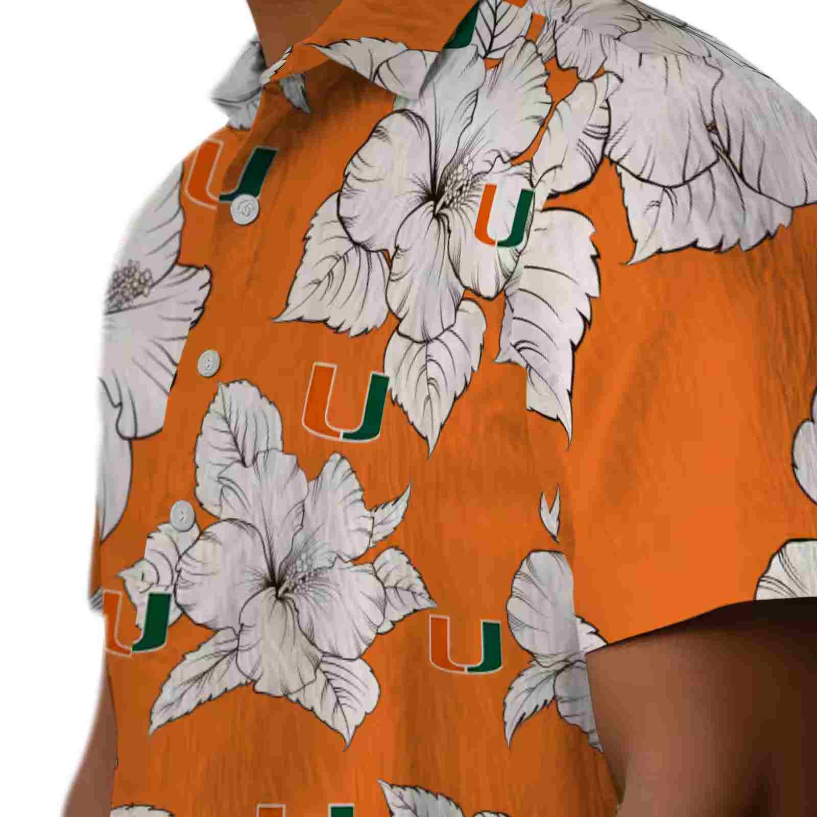 miami hurricanes hibiscus blooms orange white hawaiian shirt trendy