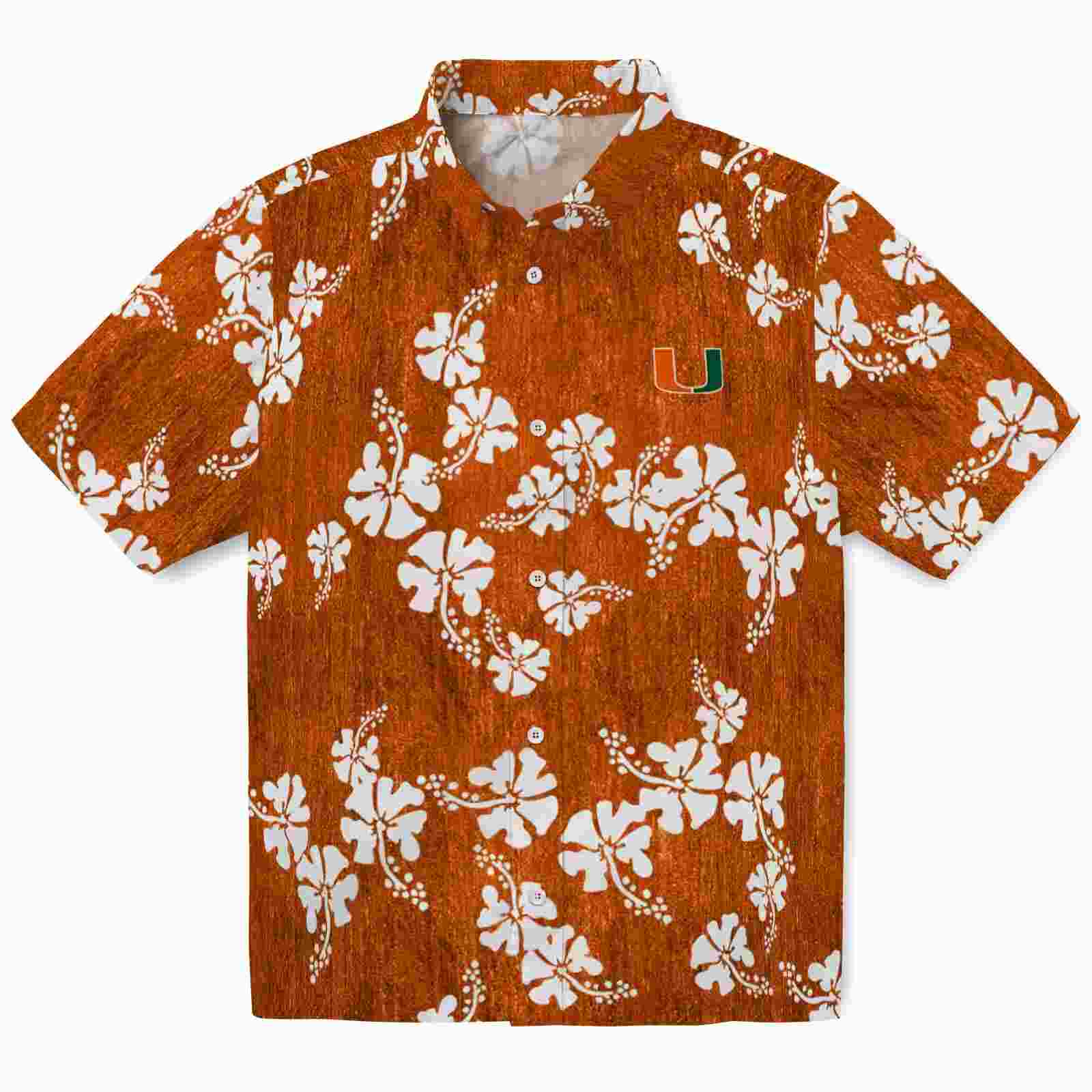 Miami Hurricanes Hibiscus Clusters Orange Hawaiian Shirt