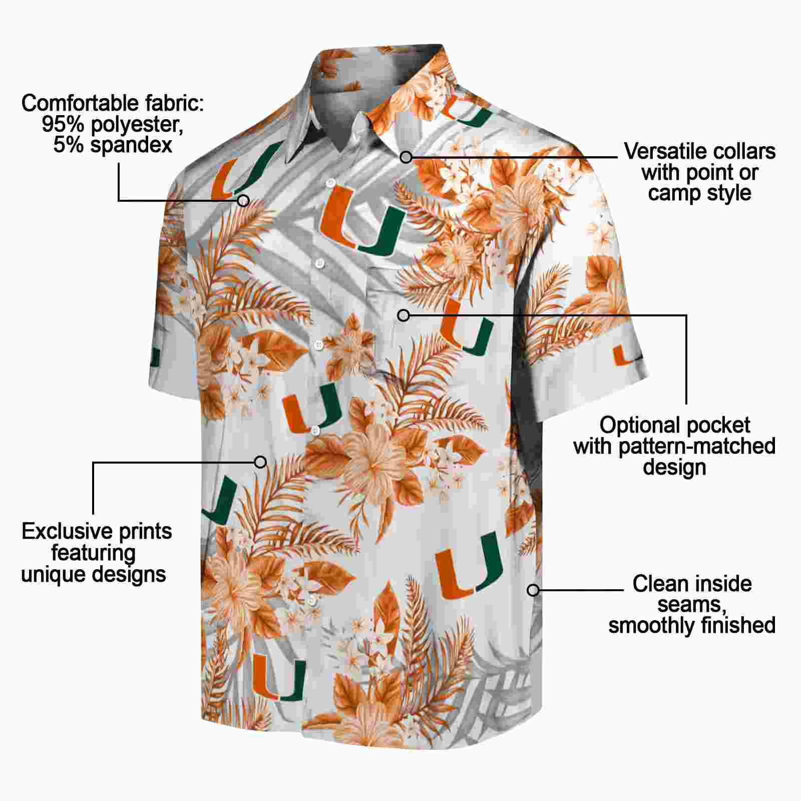 miami hurricanes hibiscus palm leaves orange white hawaiian shirt new arrival