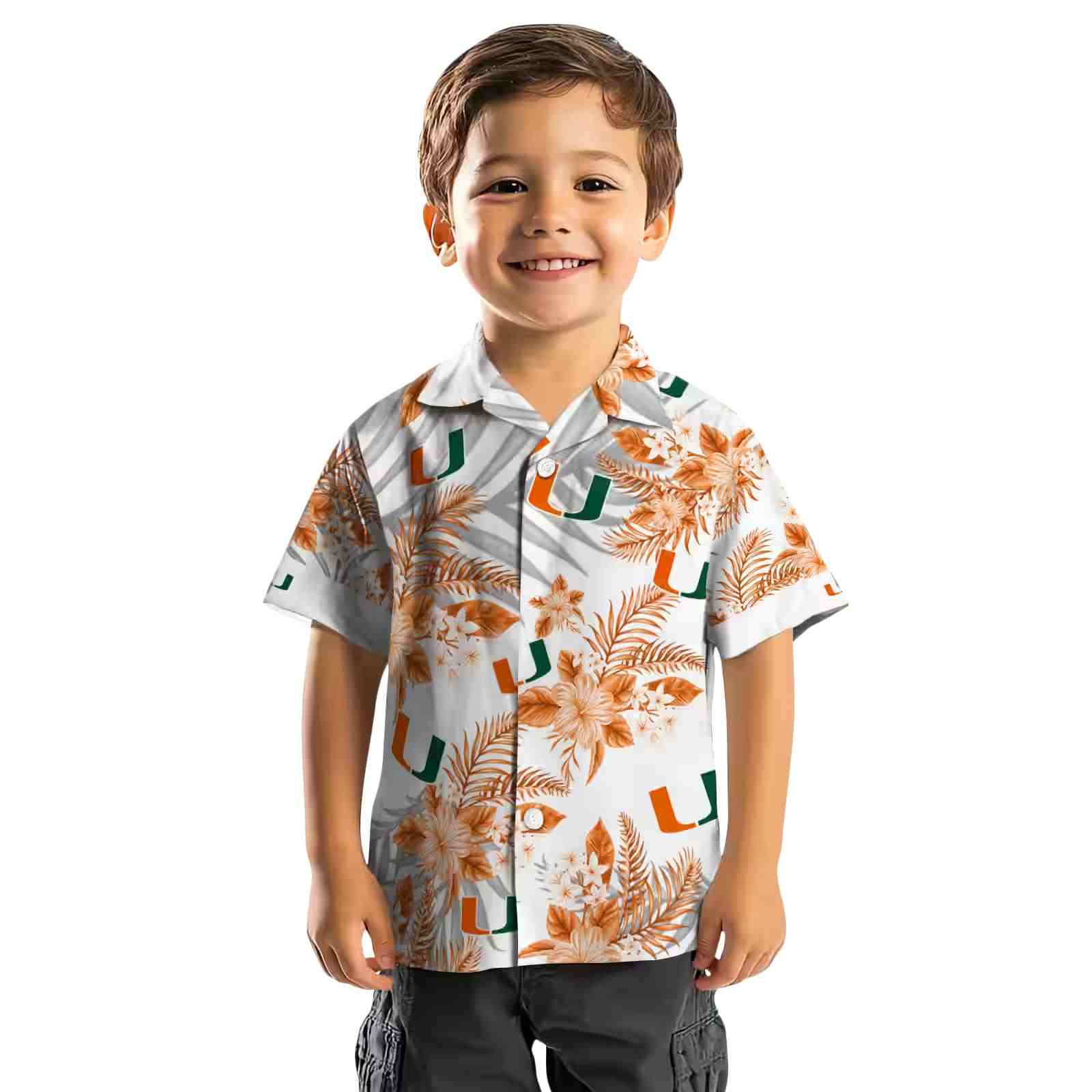 miami hurricanes hibiscus palm leaves orange white hawaiian shirt top rated