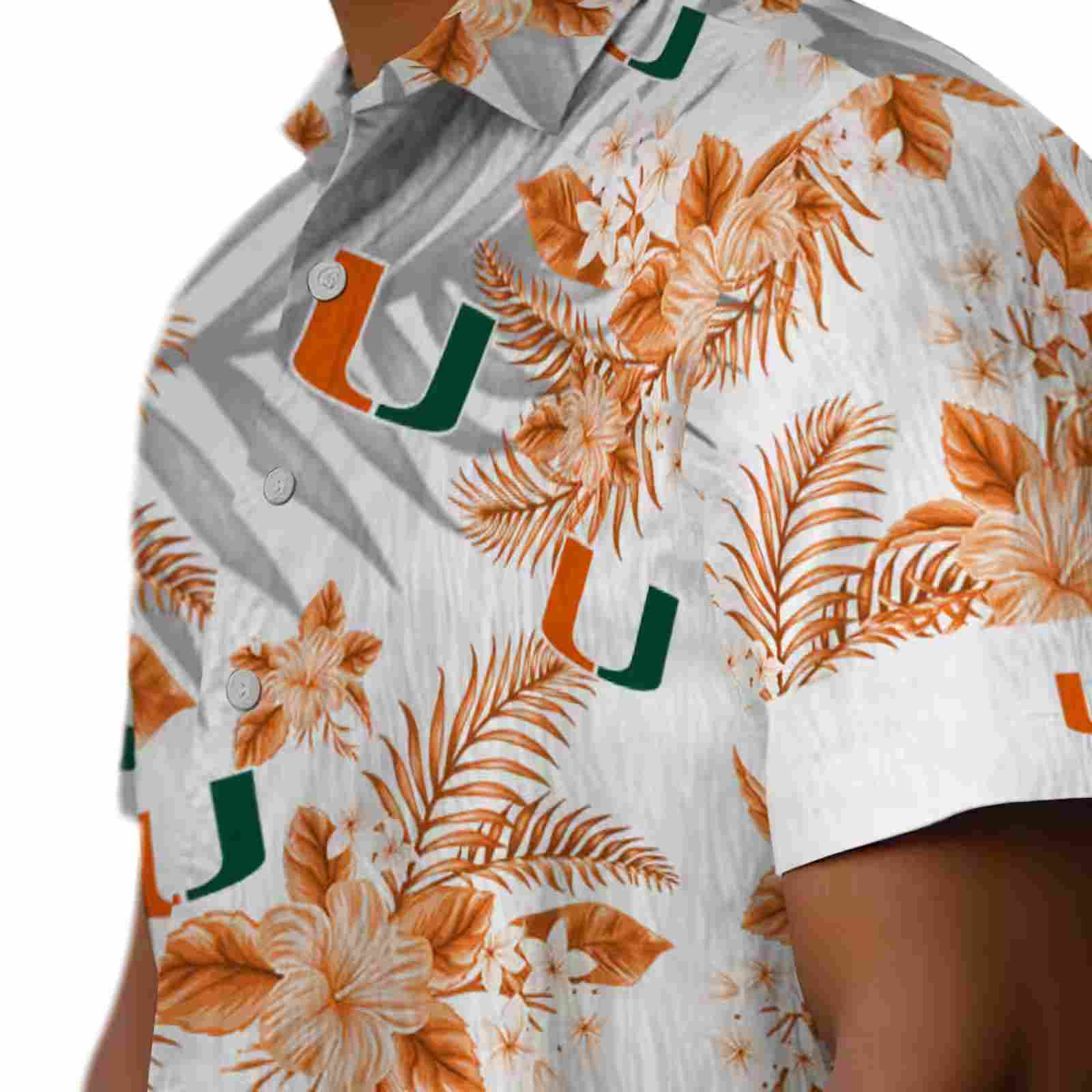 miami hurricanes hibiscus palm leaves orange white hawaiian shirt trendy