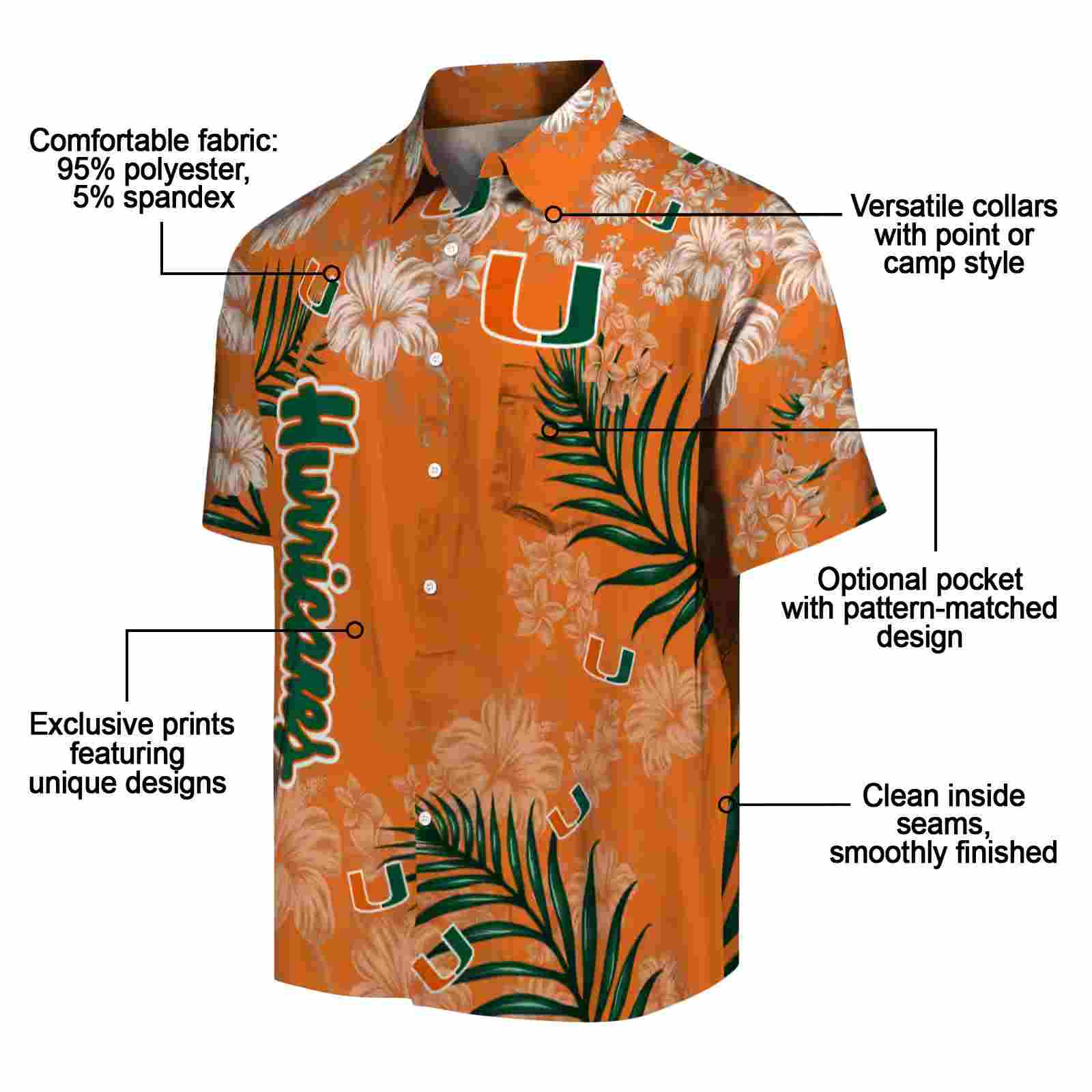 miami hurricanes hibiscus print orange hawaiian shirt new arrival