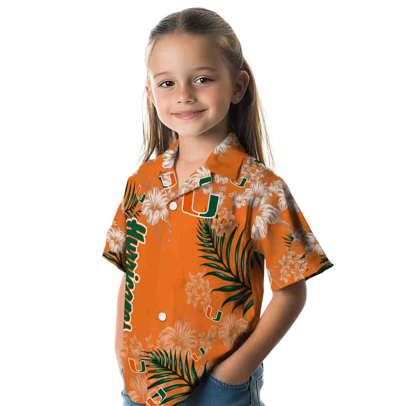 miami hurricanes hibiscus print orange hawaiian shirt premium grade