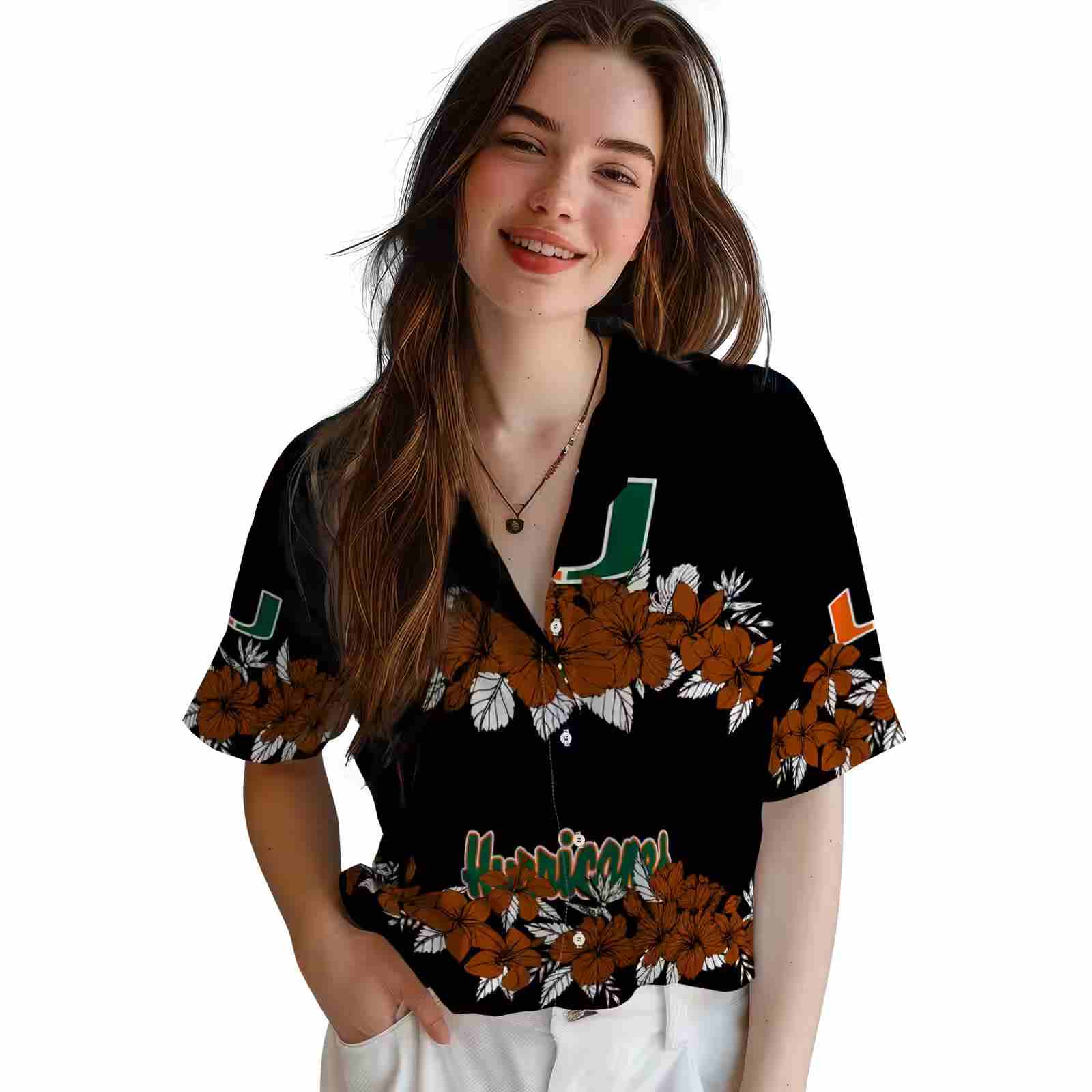 miami hurricanes hibiscus stripe orange black hawaiian shirt latest model