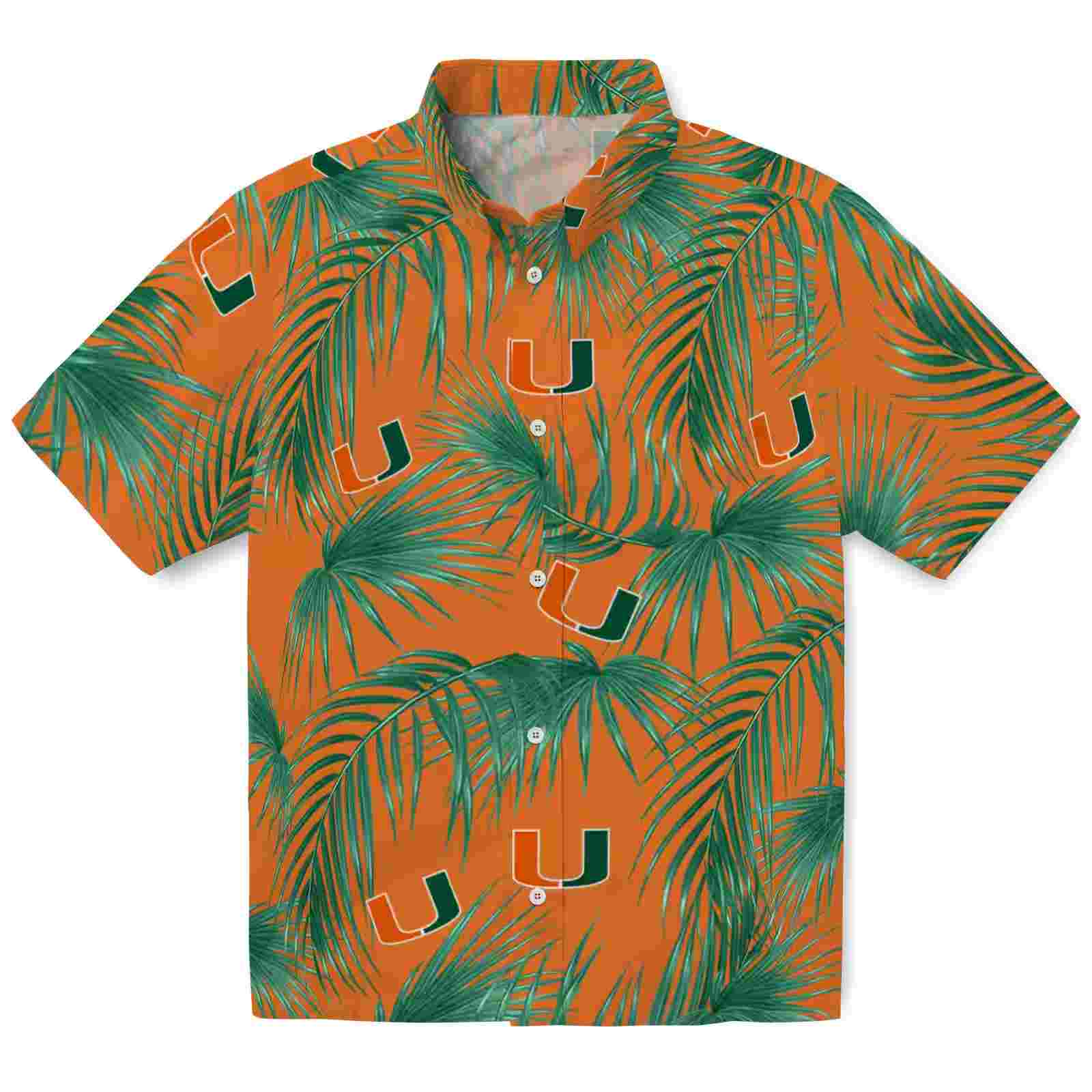 Miami Hurricanes Leafy Palms Orange Hawaiian Shirt