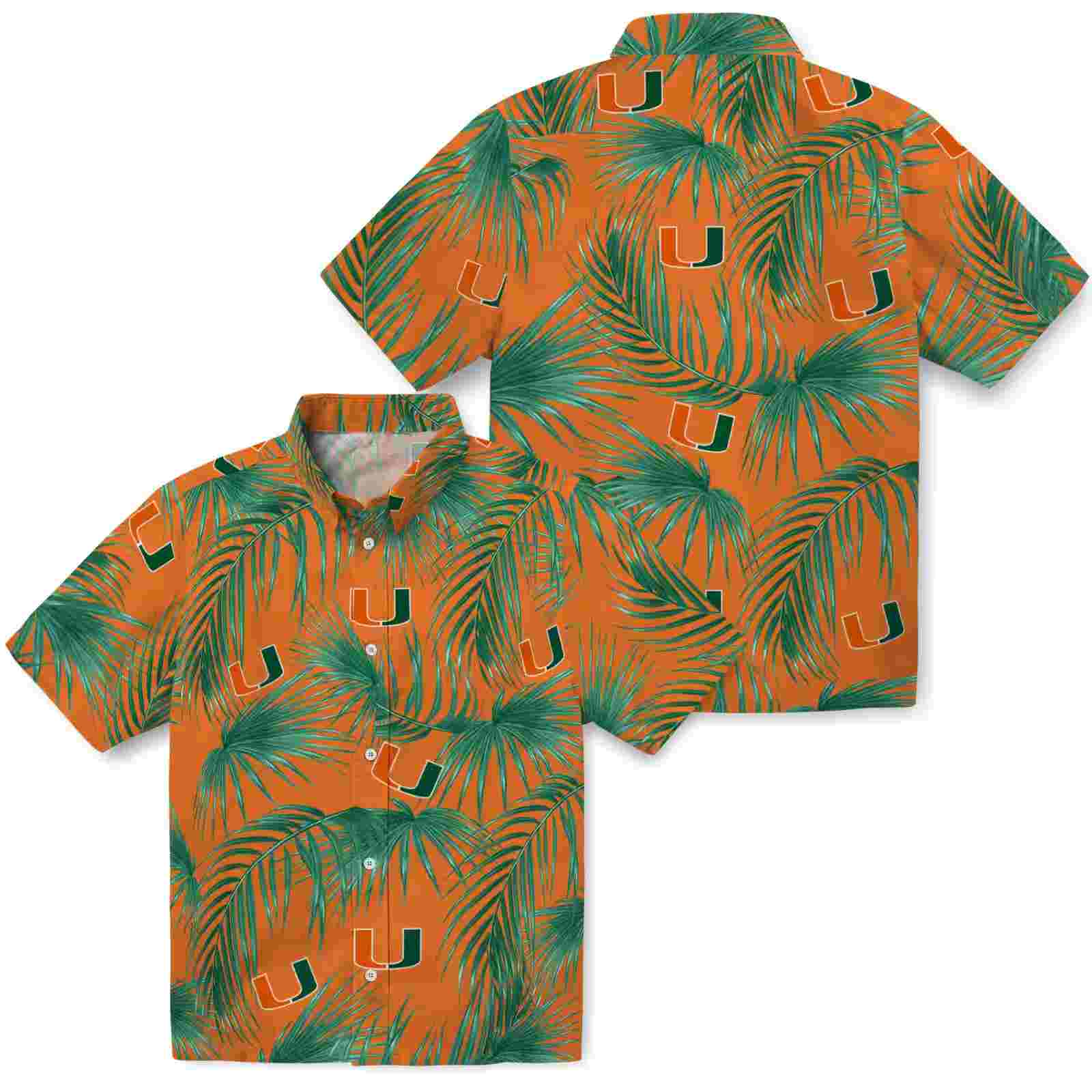 miami hurricanes leafy palms orange hawaiian shirt high quality