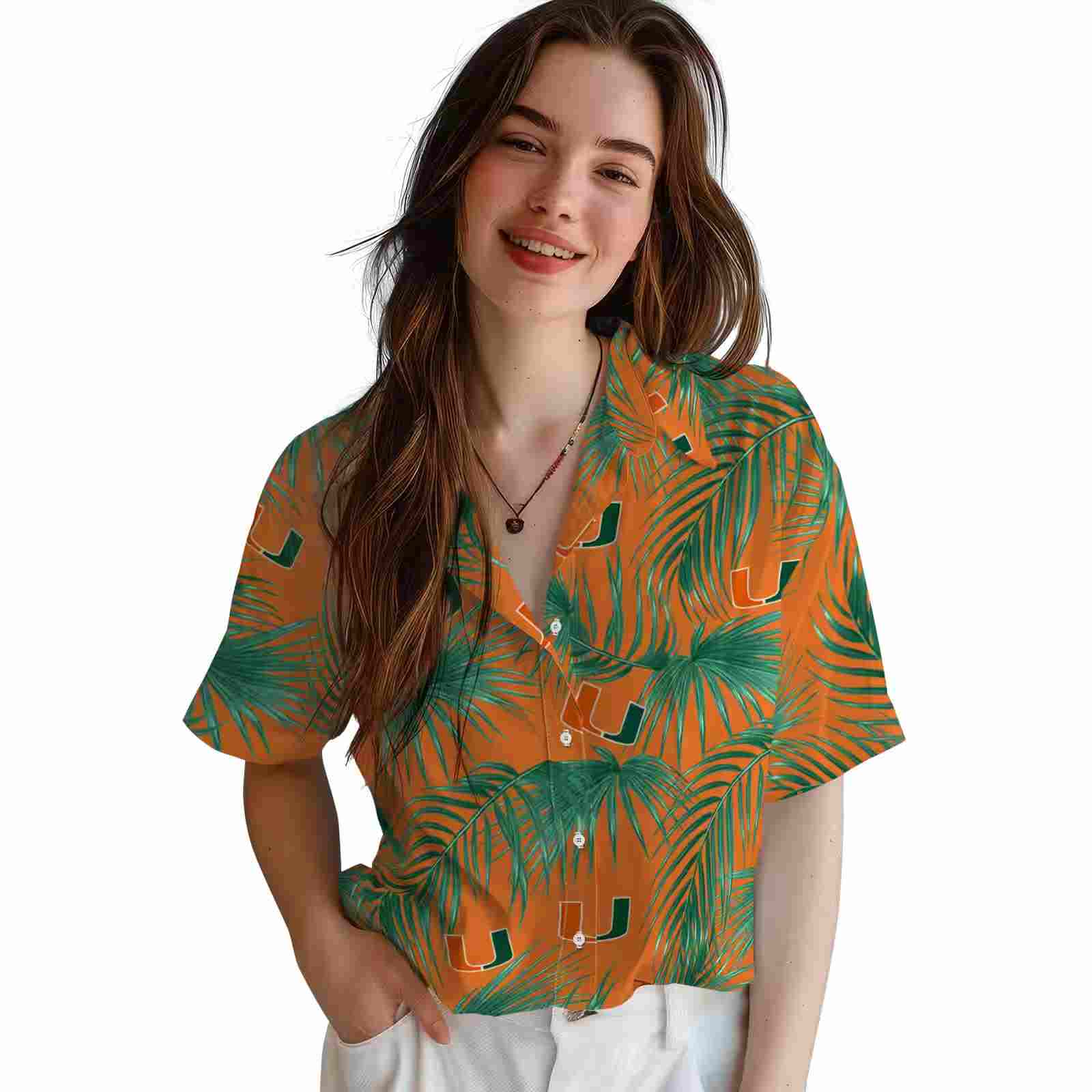 miami hurricanes leafy palms orange hawaiian shirt latest model