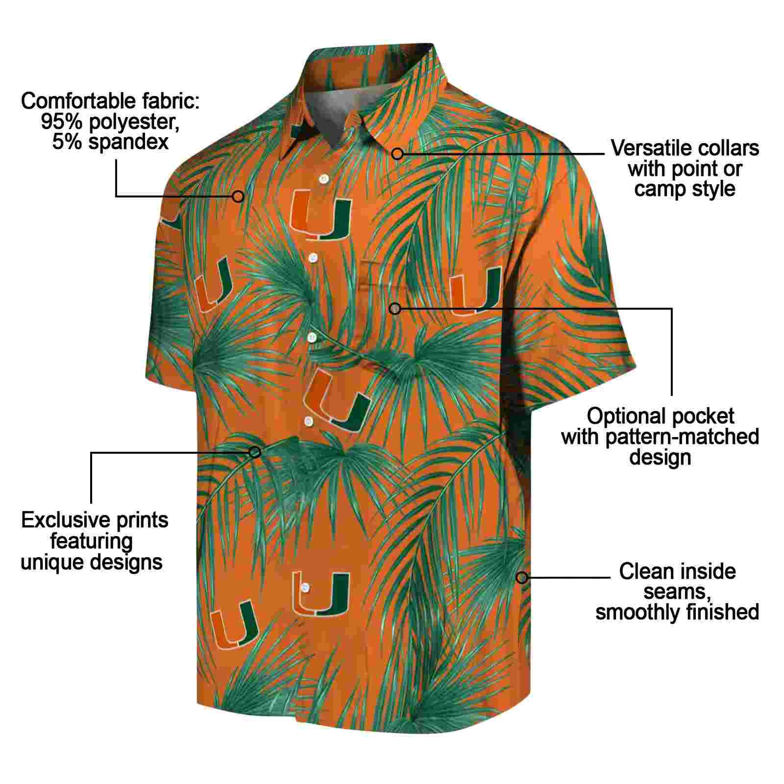 miami hurricanes leafy palms orange hawaiian shirt new arrival