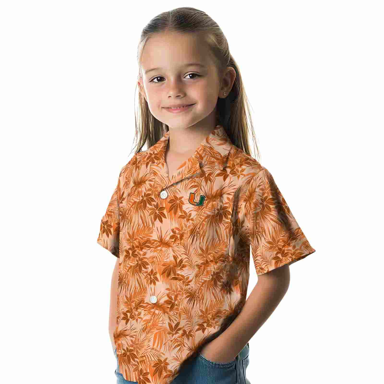 miami hurricanes leafy pattern orange hawaiian shirt premium grade