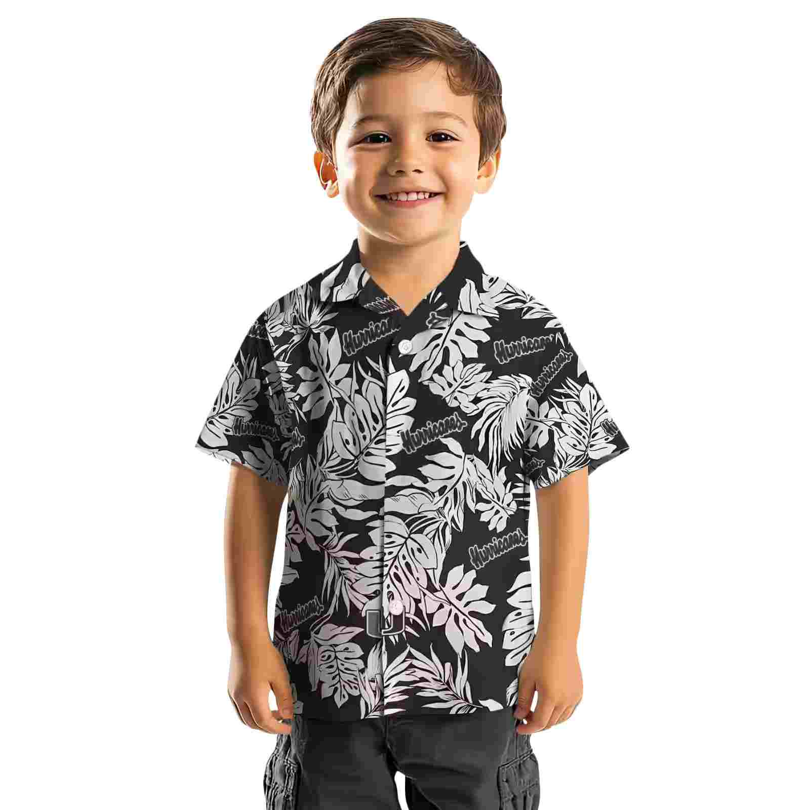 miami hurricanes monstera leaf pattern black hawaiian shirt top rated