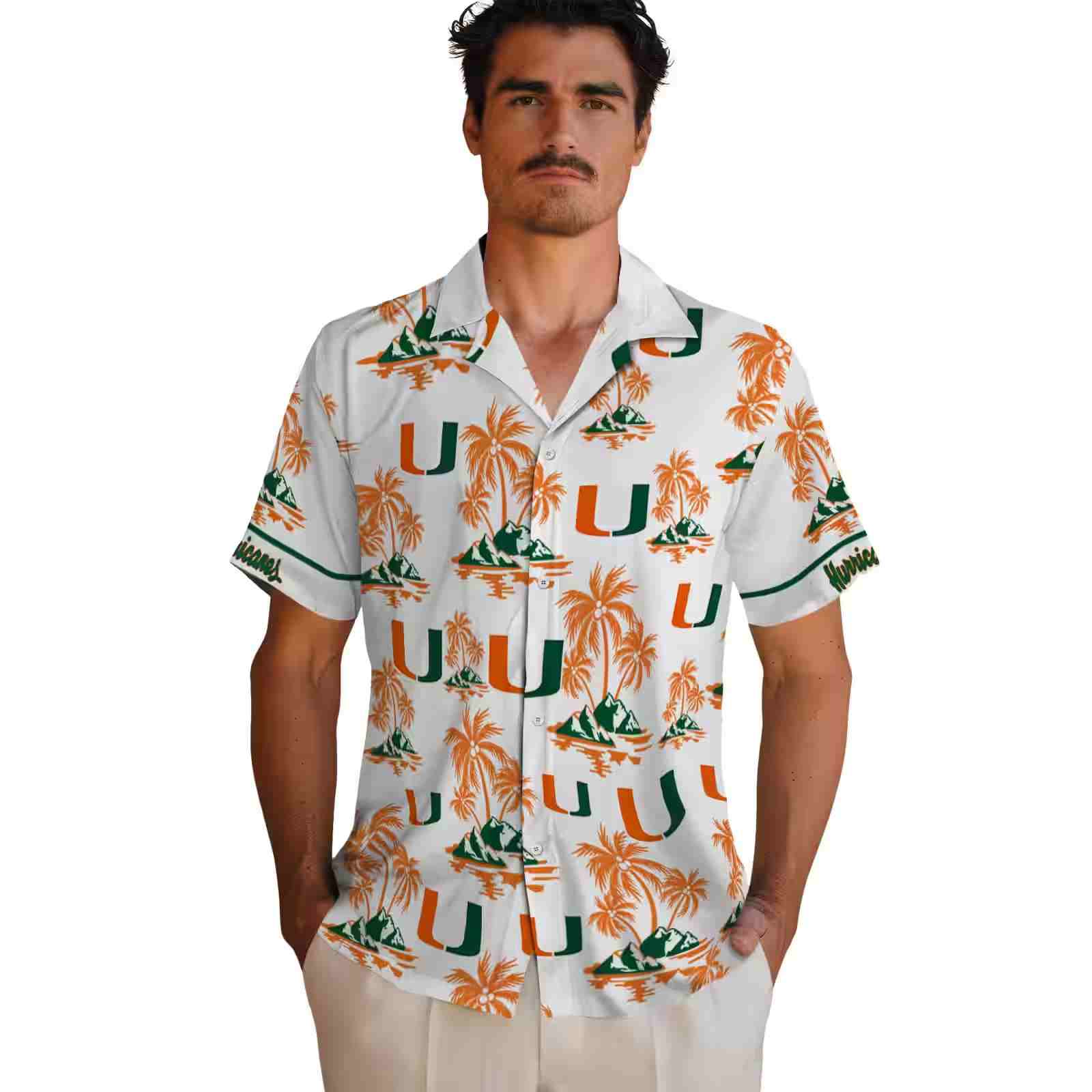 miami hurricanes palm island print orange white hawaiian shirt fashion forward