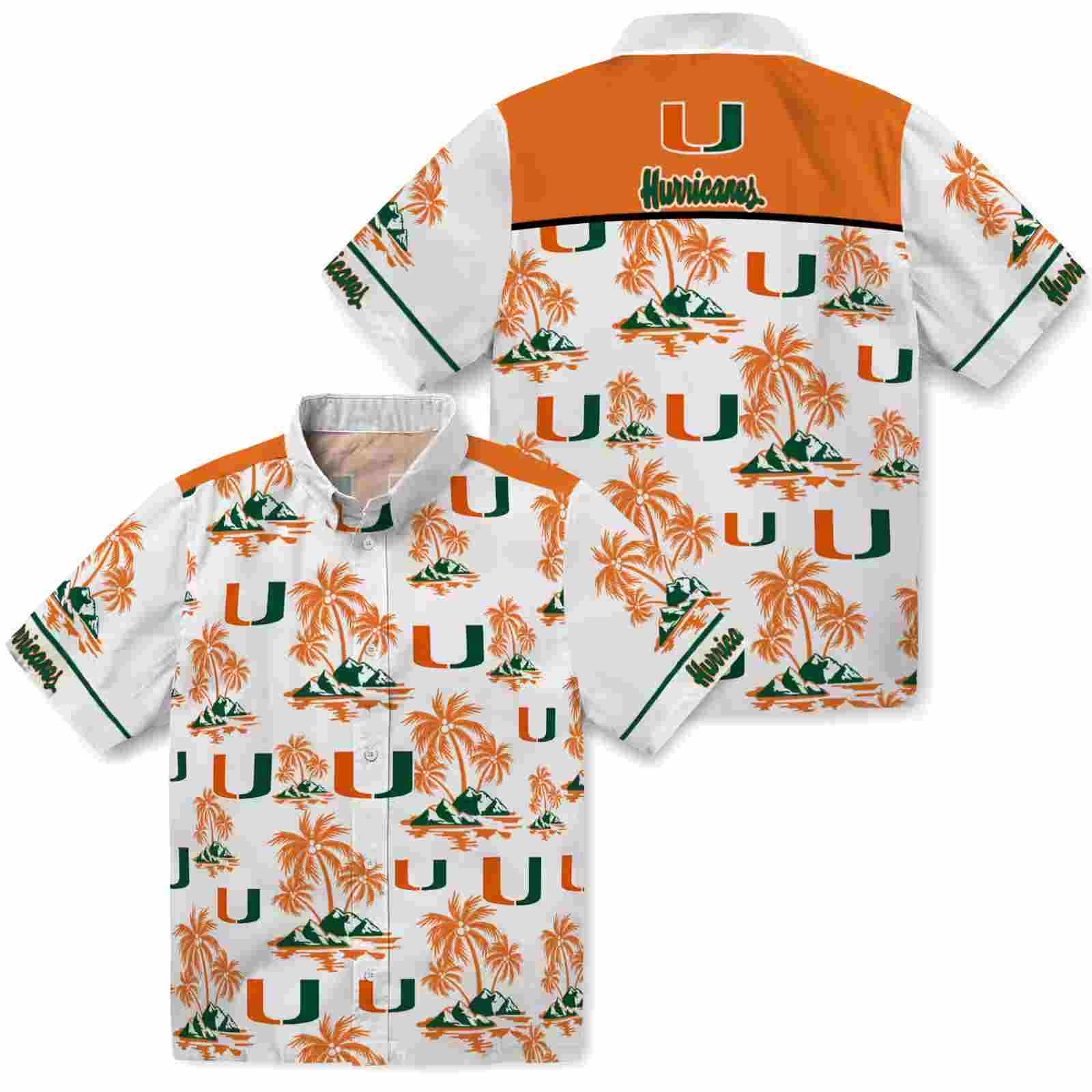 miami hurricanes palm island print orange white hawaiian shirt high quality