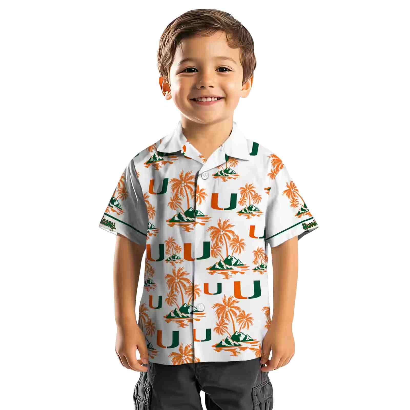 miami hurricanes palm island print orange white hawaiian shirt top rated