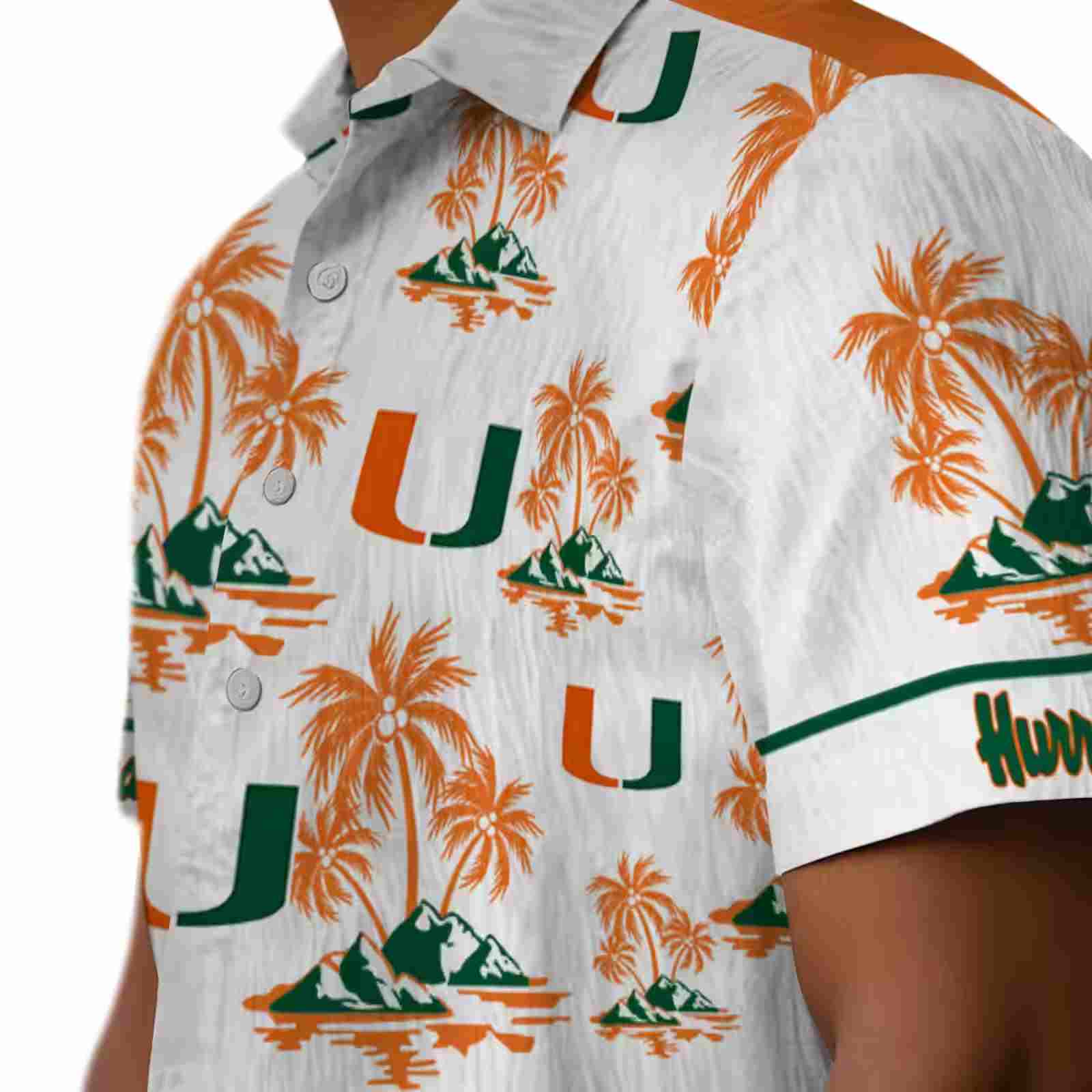 miami hurricanes palm island print orange white hawaiian shirt trendy