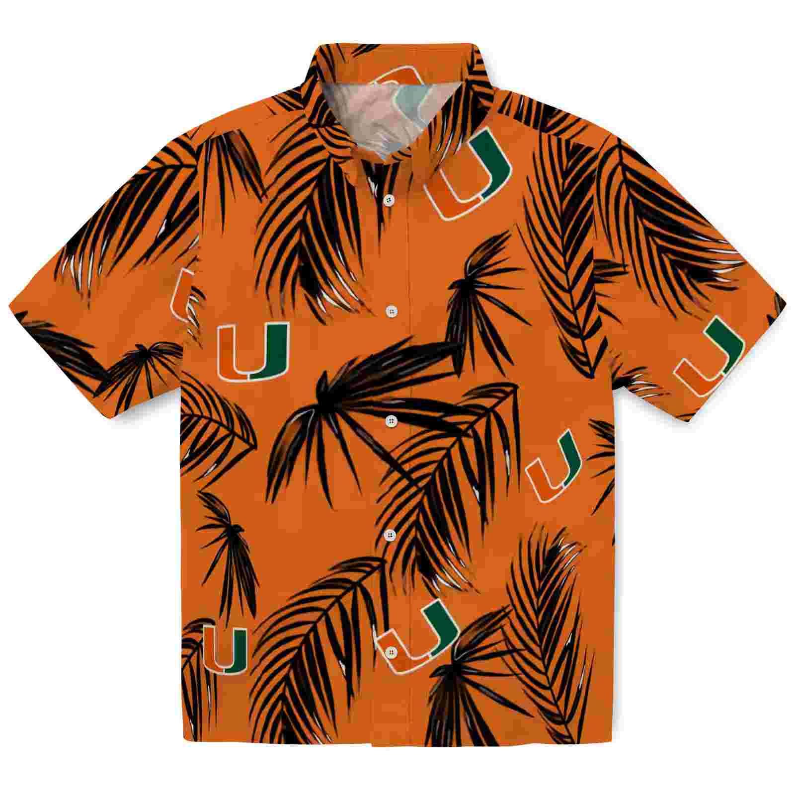 Miami Hurricanes Palm Leaf Orange Hawaiian Shirt