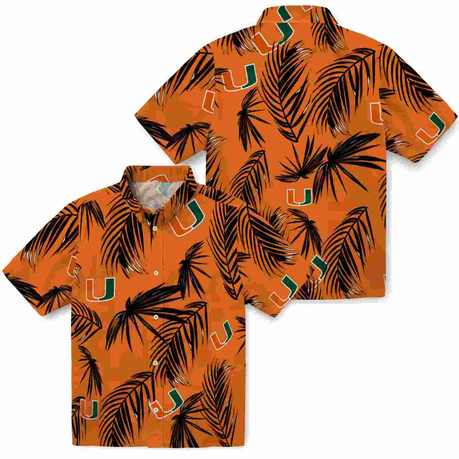 miami hurricanes palm leaf orange hawaiian shirt high quality