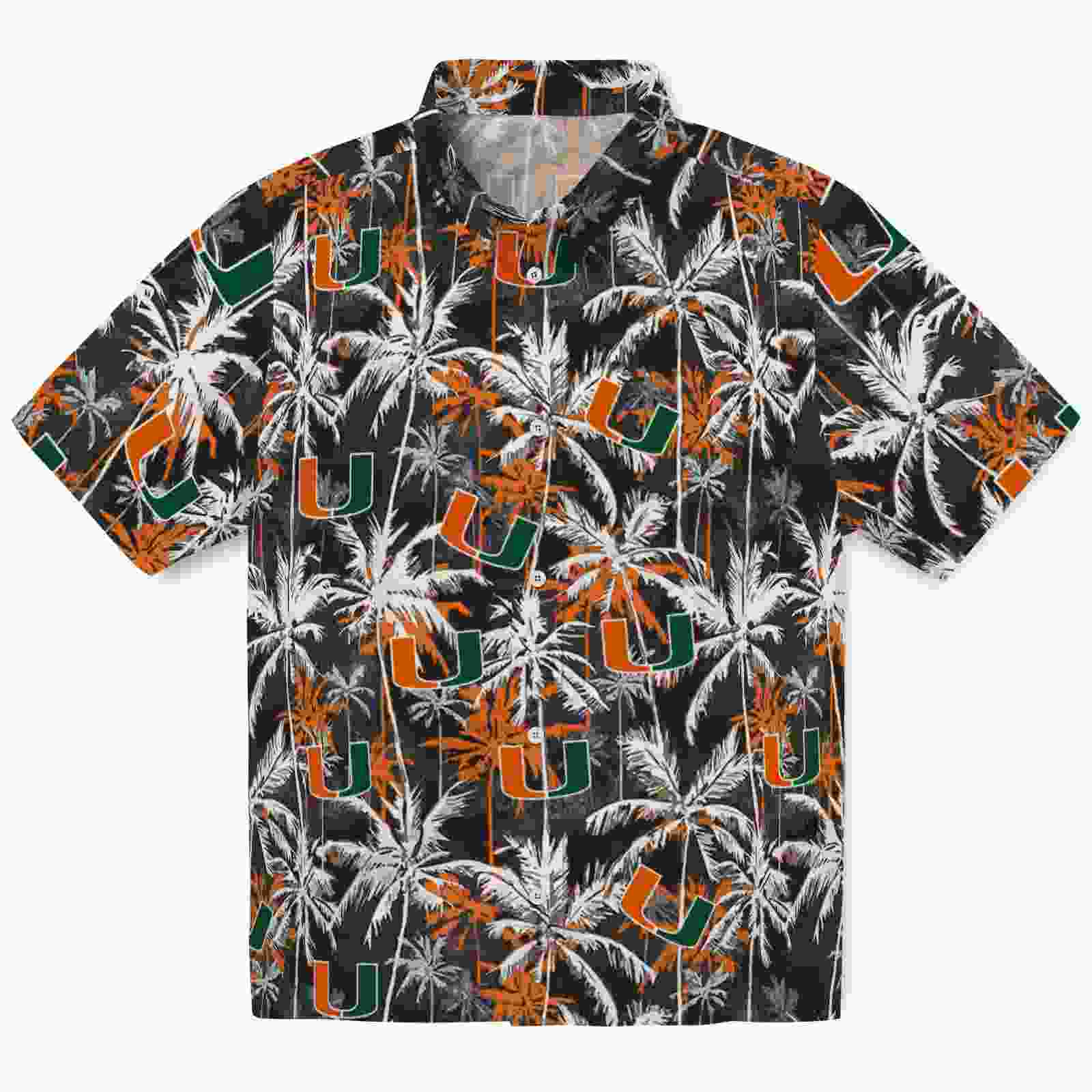 Miami Hurricanes Palm Pattern Orange Black Hawaiian Shirt