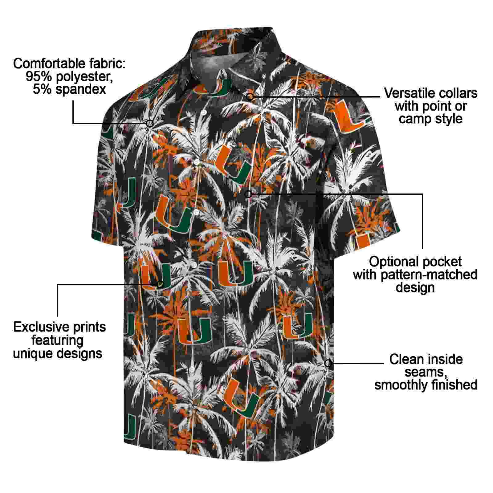 miami hurricanes palm pattern orange black hawaiian shirt new arrival