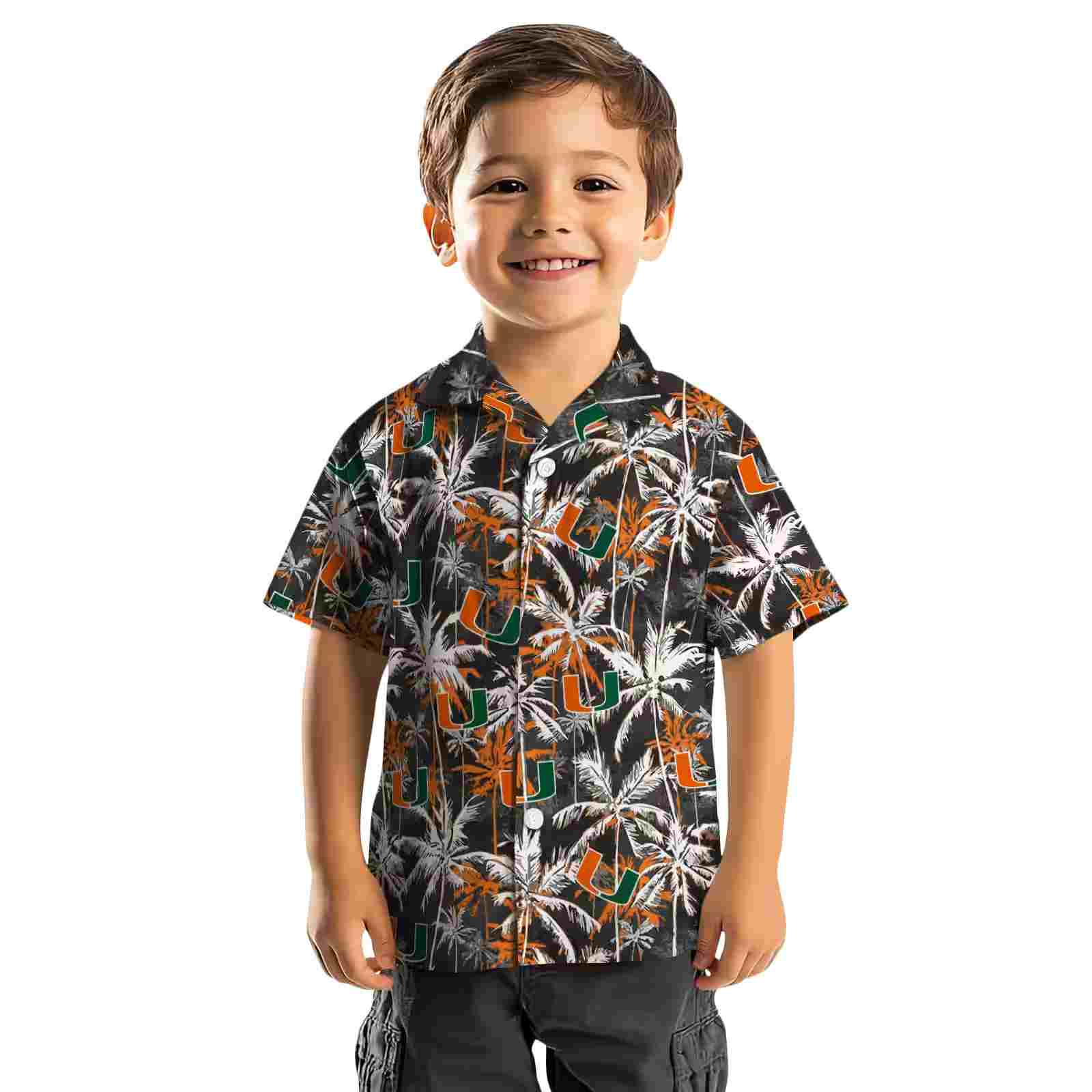 miami hurricanes palm pattern orange black hawaiian shirt top rated