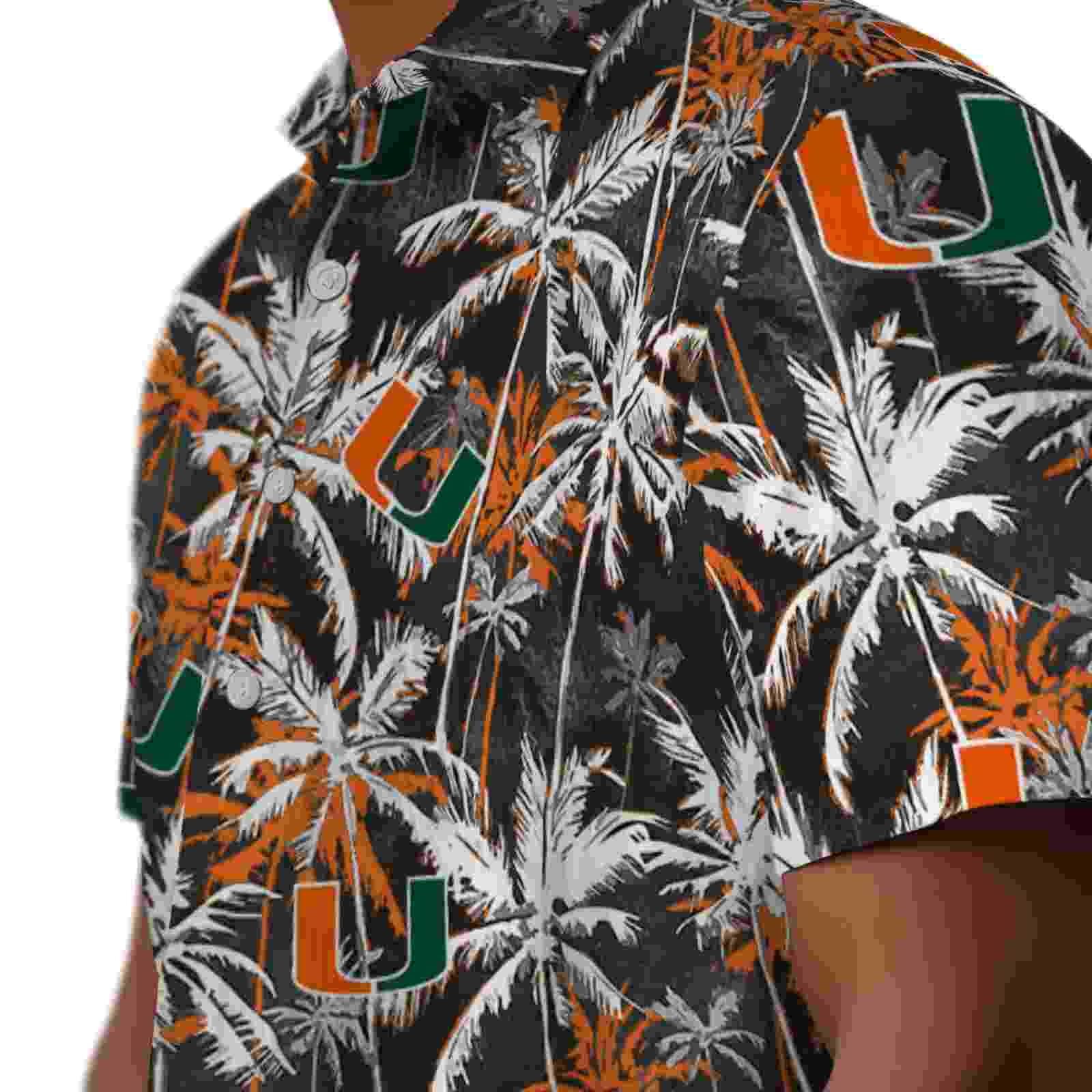 miami hurricanes palm pattern orange black hawaiian shirt trendy