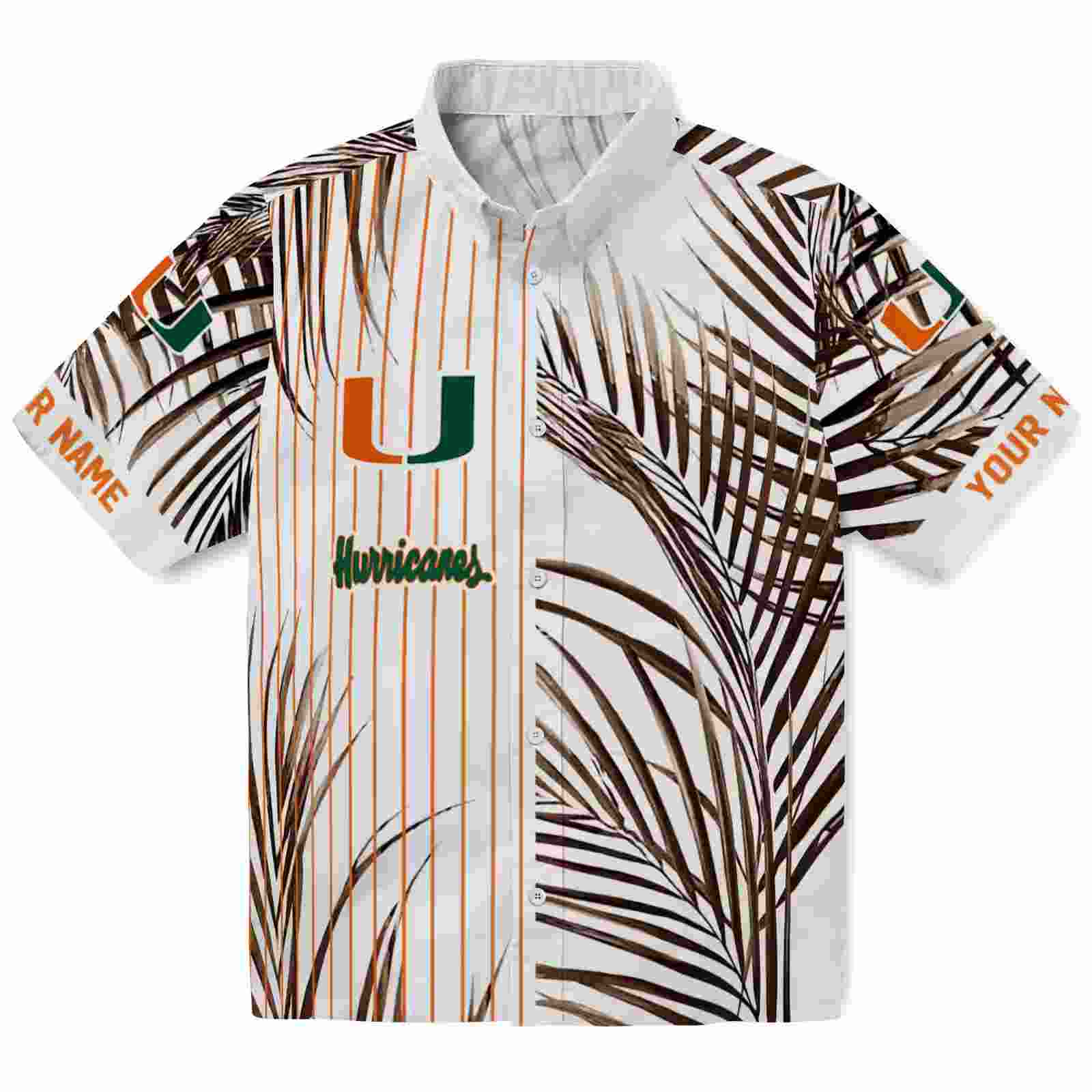 Miami Hurricanes Palm Stripes Orange Black White Hawaiian Shirt