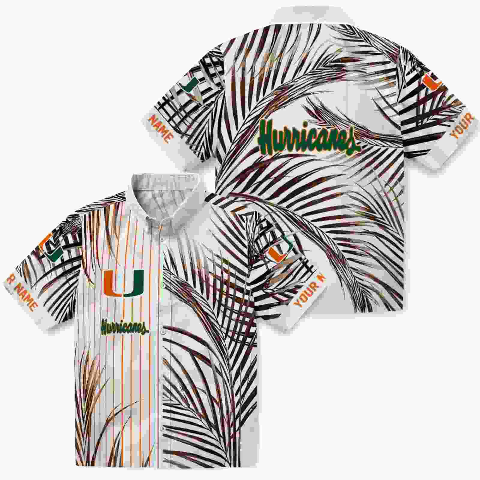 miami hurricanes palm stripes orange black white hawaiian shirt high quality