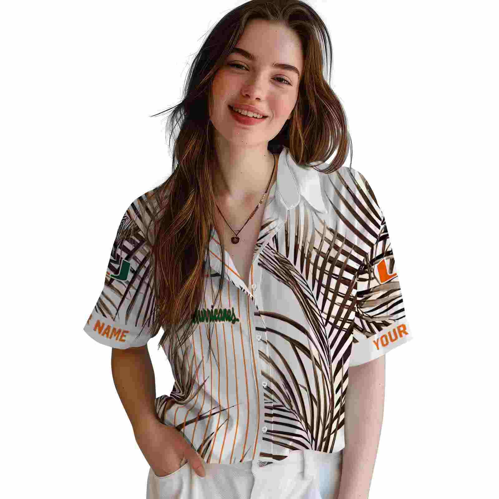 miami hurricanes palm stripes orange black white hawaiian shirt latest model