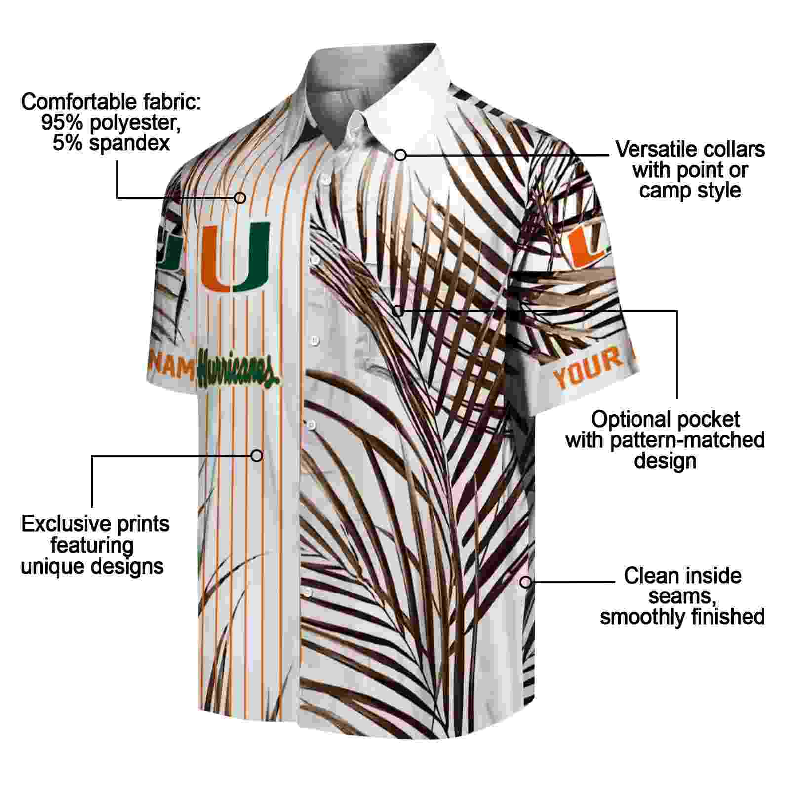 miami hurricanes palm stripes orange black white hawaiian shirt new arrival