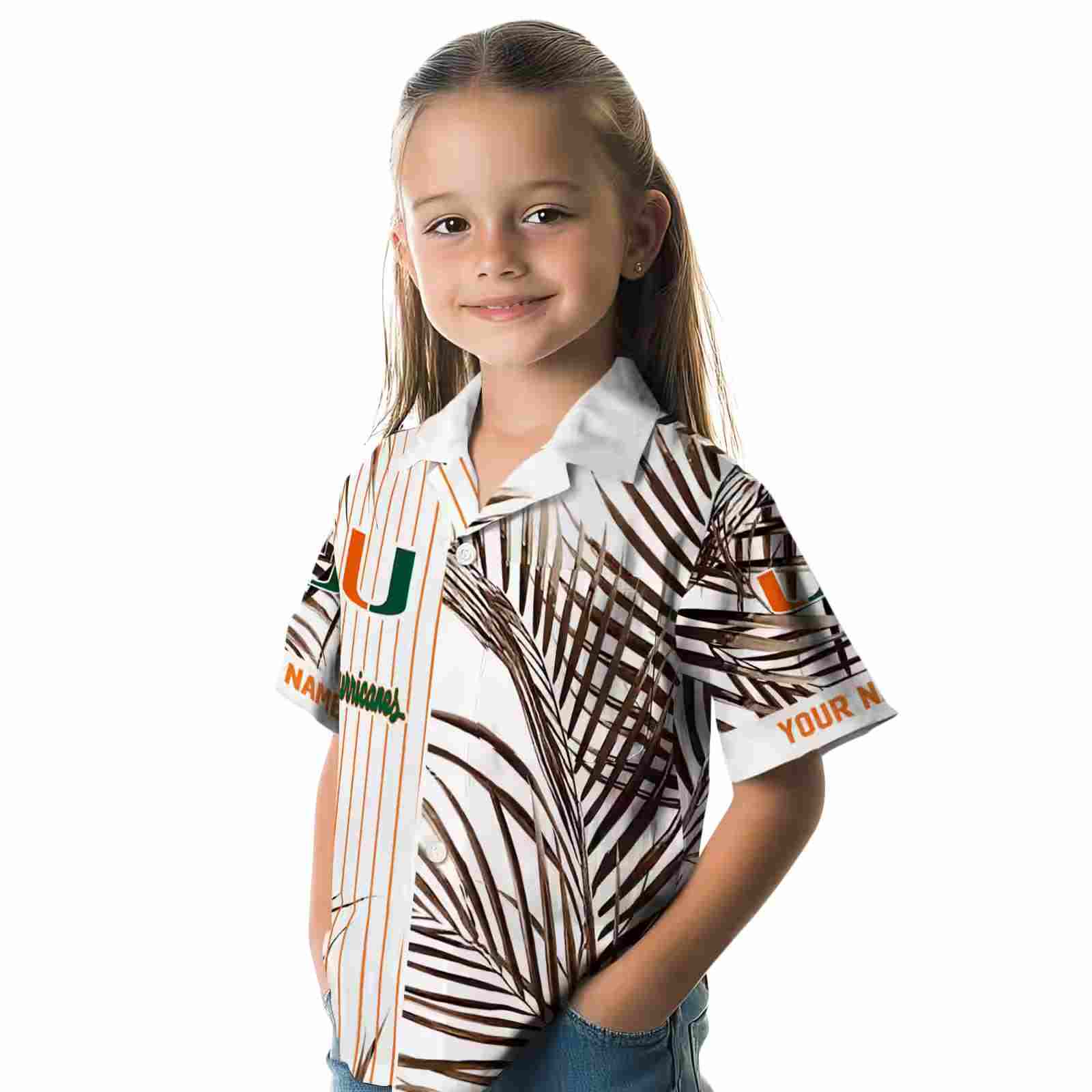 miami hurricanes palm stripes orange black white hawaiian shirt premium grade