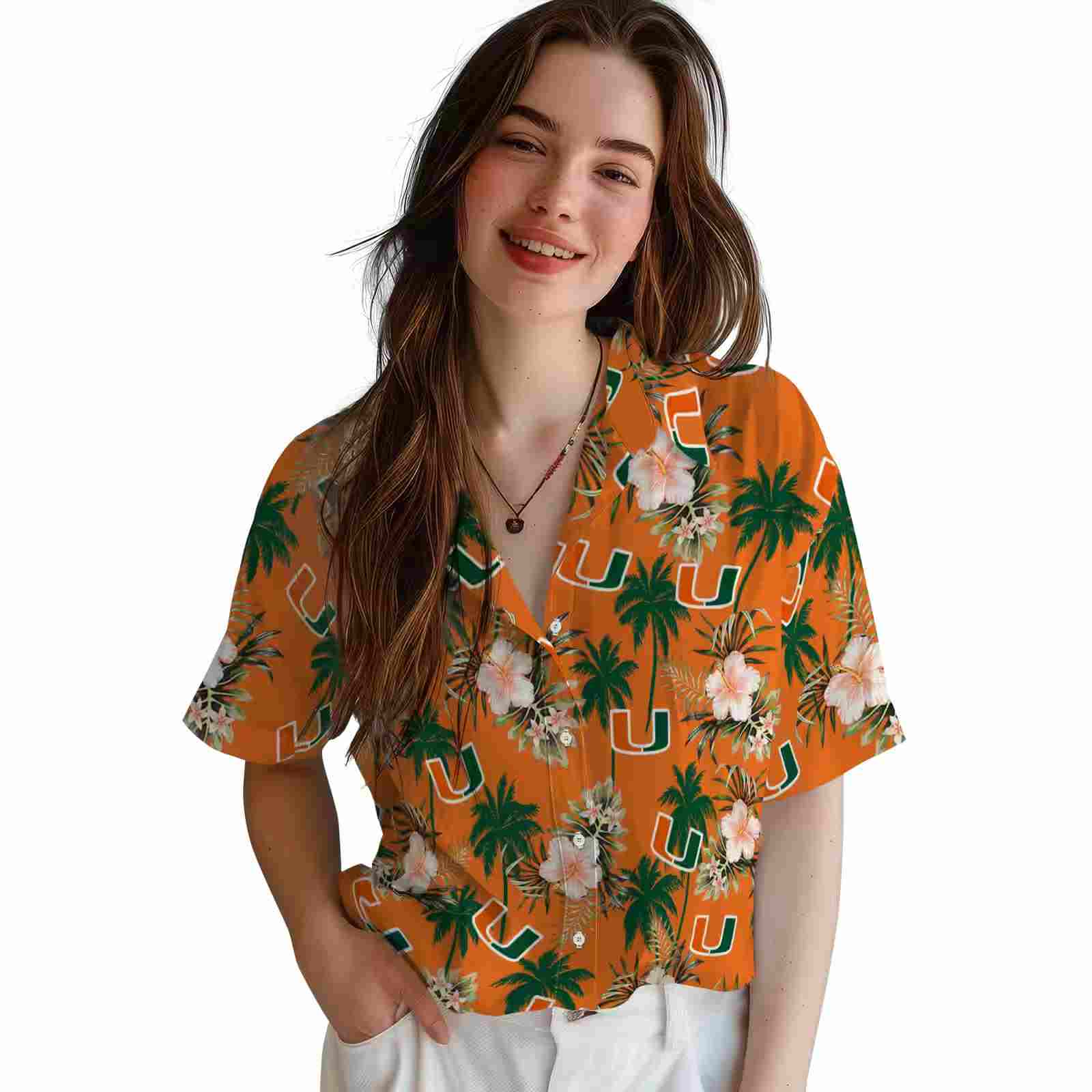 miami hurricanes palm tree flower orange hawaiian shirt latest model