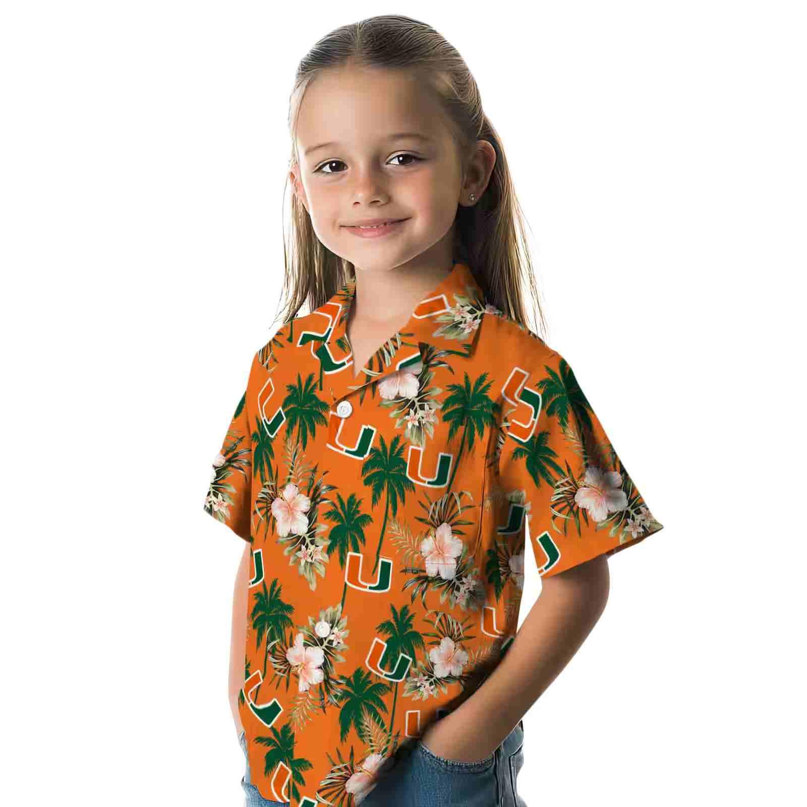 miami hurricanes palm tree flower orange hawaiian shirt premium grade