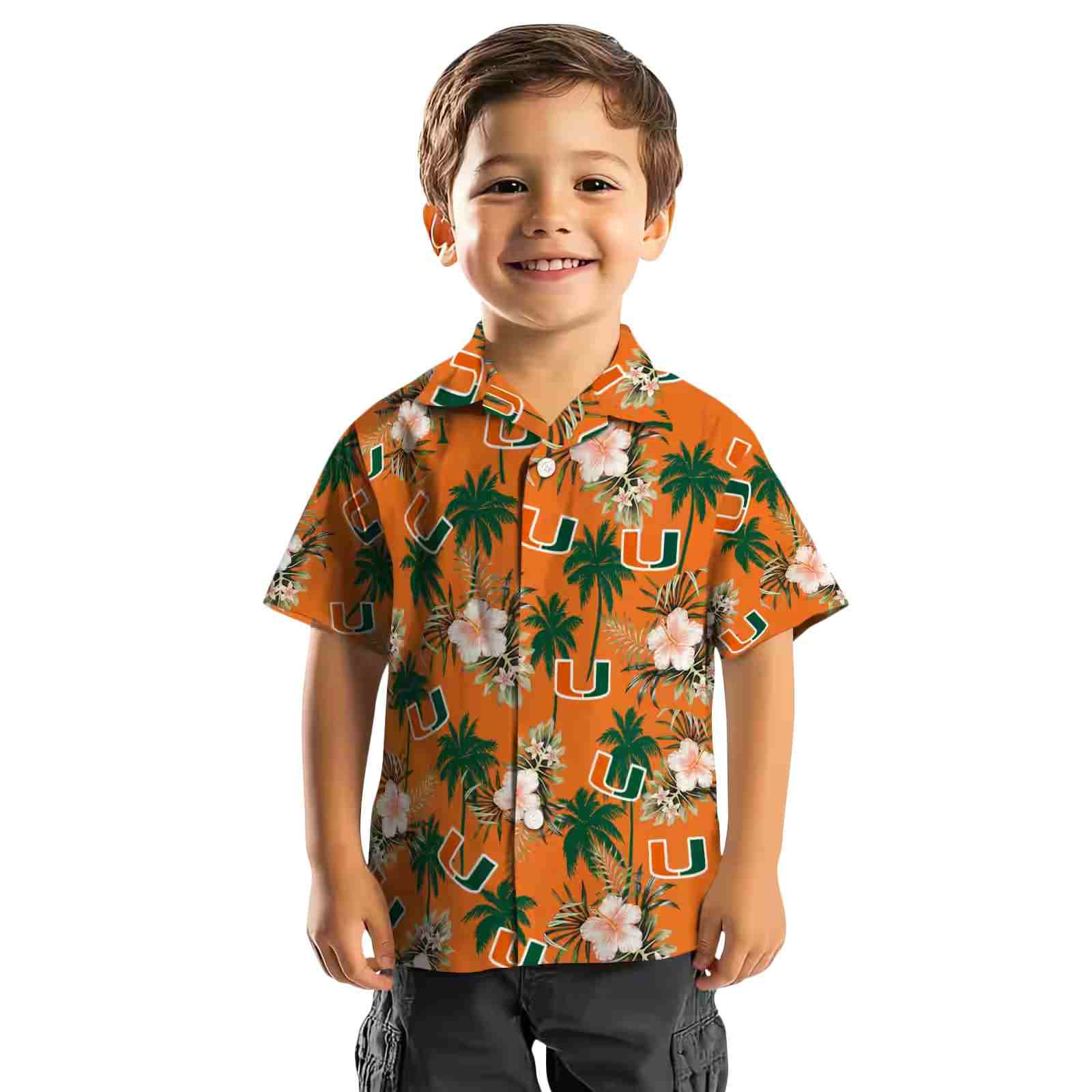 miami hurricanes palm tree flower orange hawaiian shirt top rated